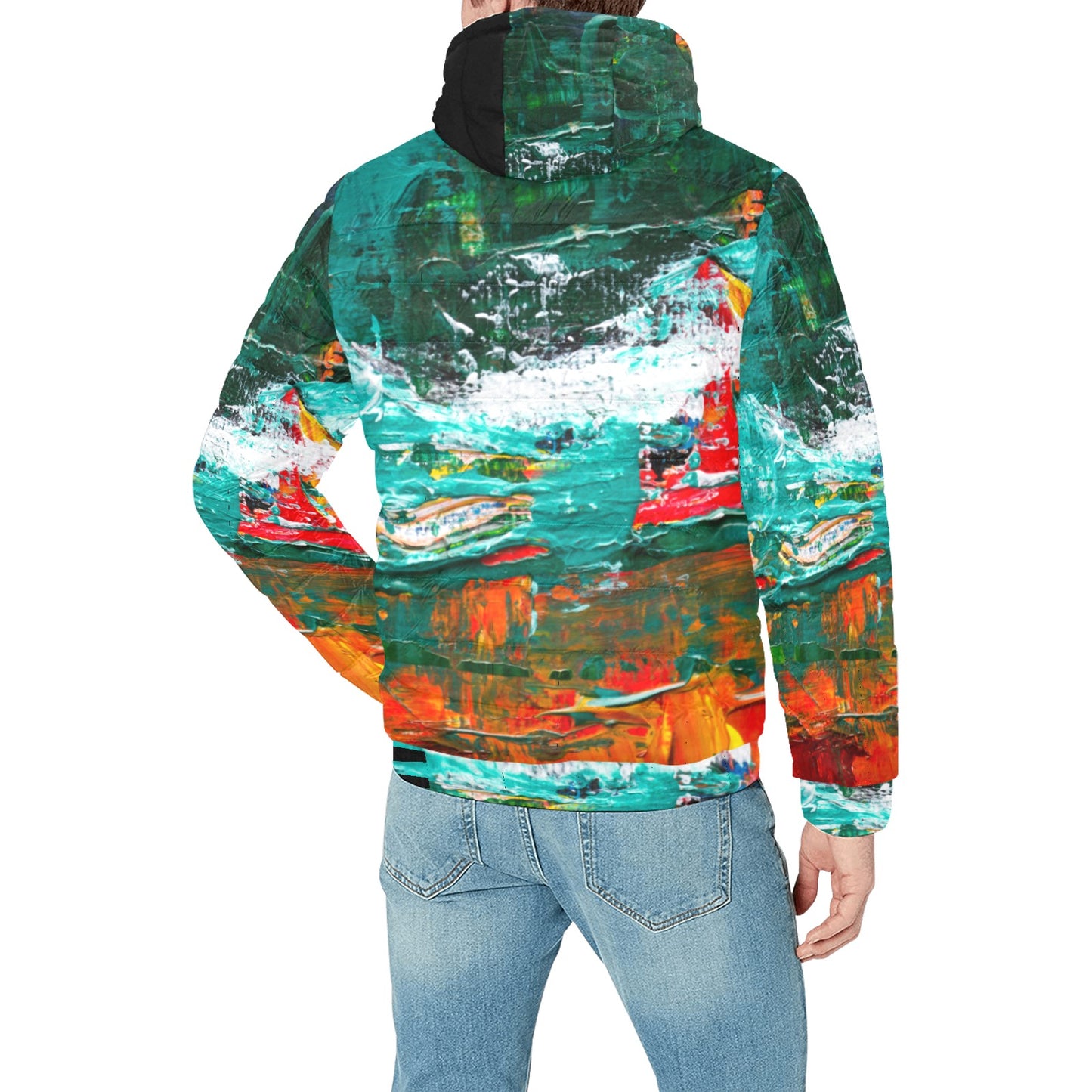 Painting Men's Padded Hooded Jacket