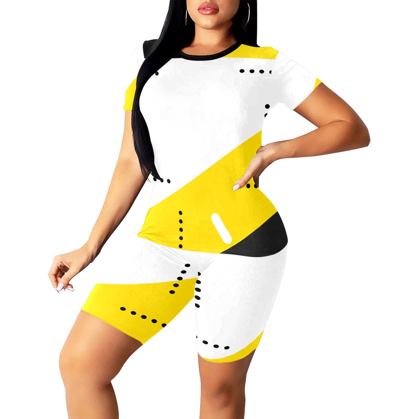Black and Yellow Women's Short Yoga Set