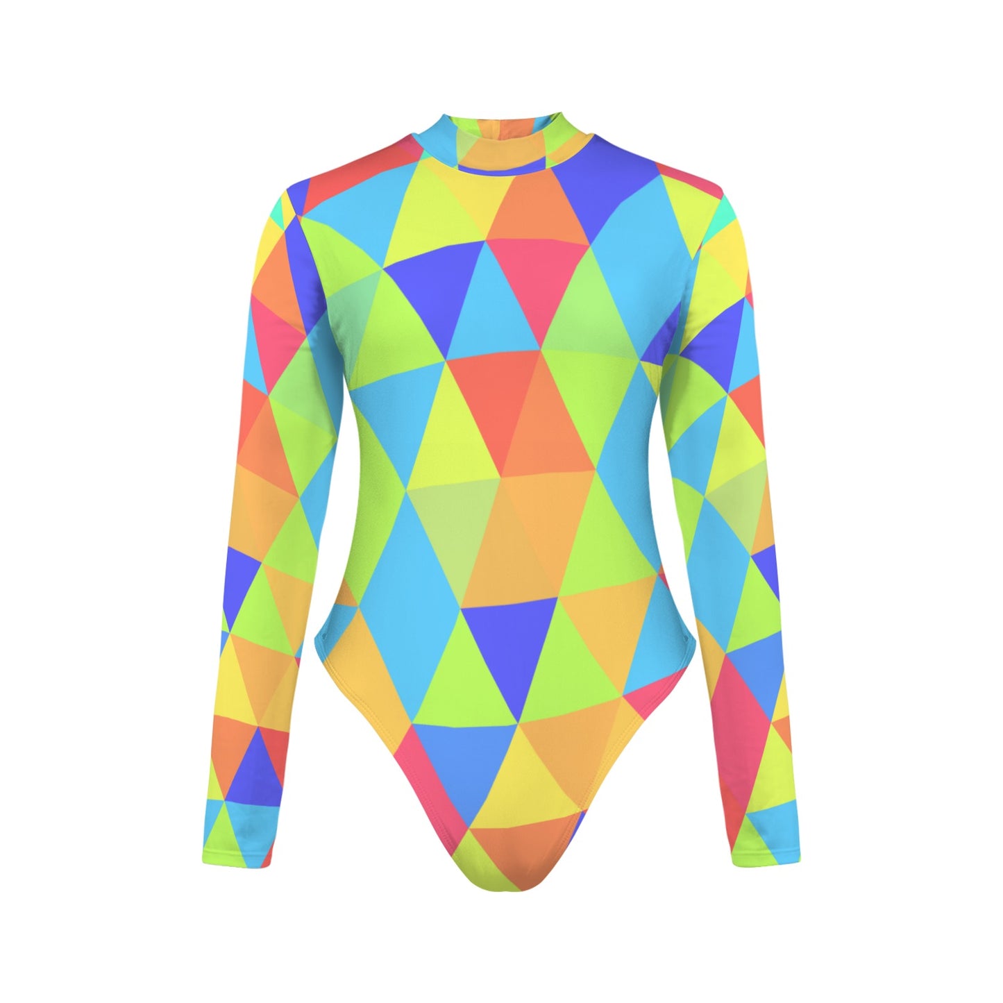 Neon Triangles Backless Long Sleeve One-Piece Swimsuit