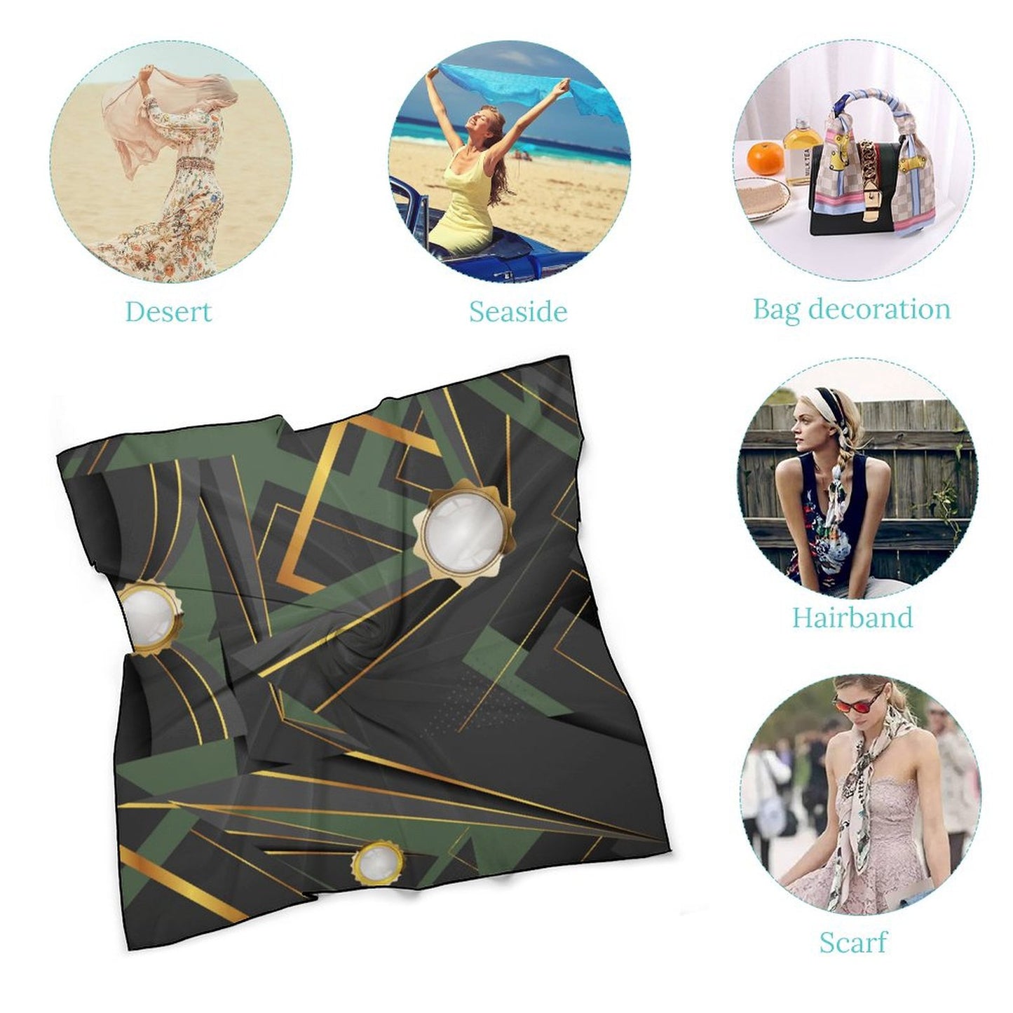 Green Abstract Silk Scarf