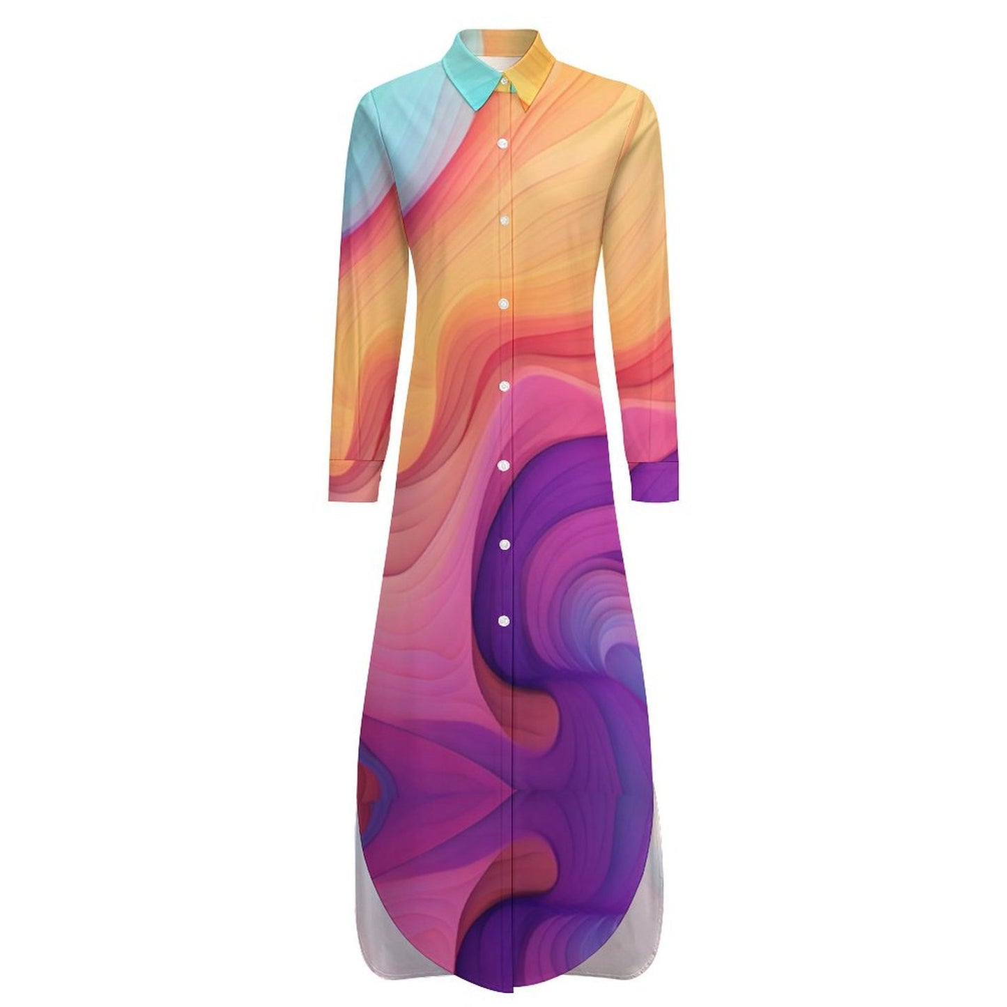 Sherbet Button-Up Long Sleeve Shirt Dress