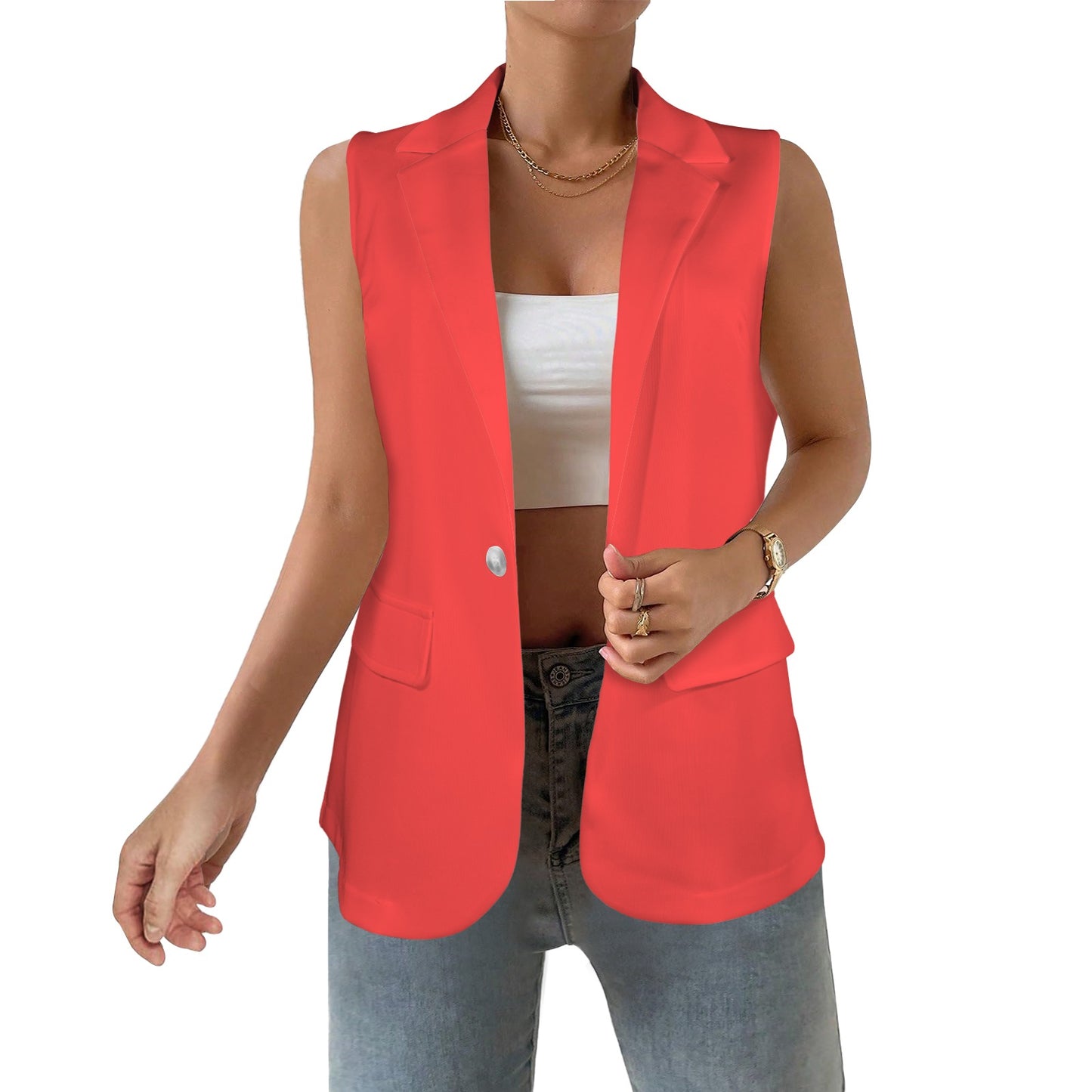 Red Women's Sleeveless Blazer
