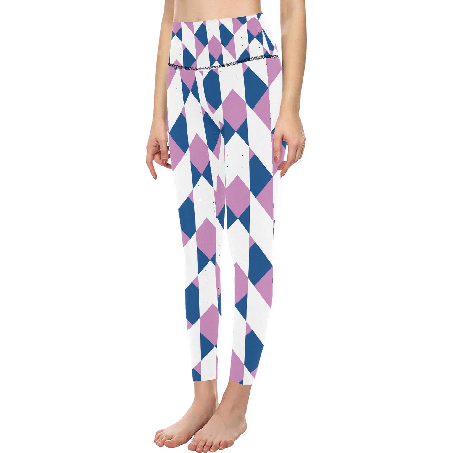 Abstract Checkered Pattern High-Waisted Leggings