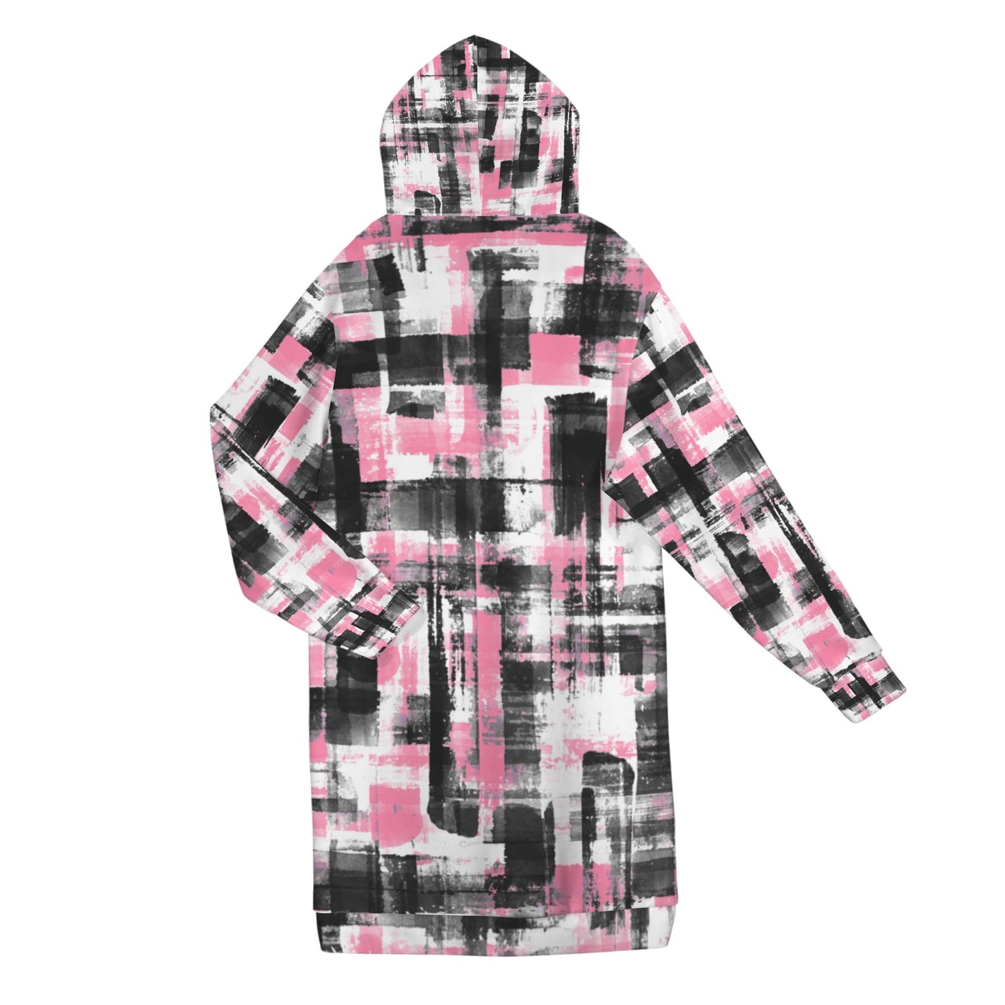 Pink, Black & White Women's Long Hooded Coat