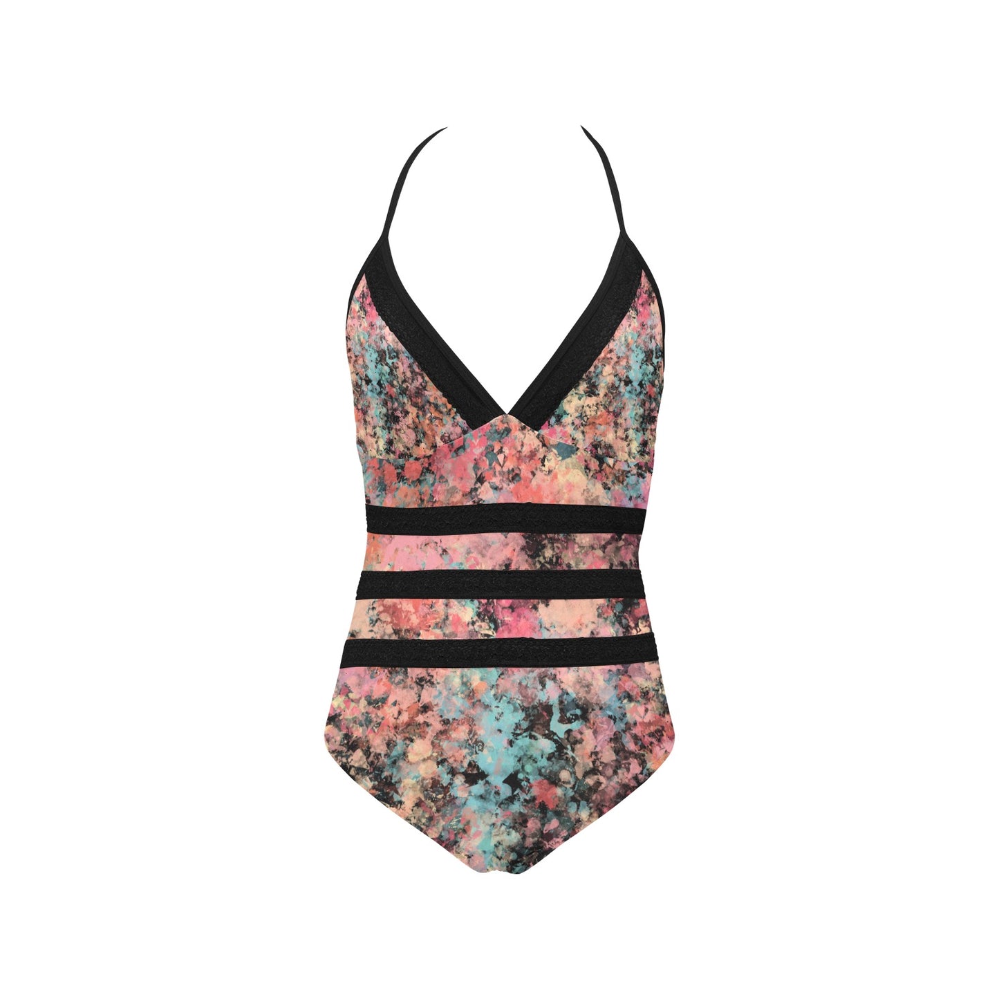 Peach Granite Lace Band Embossing Swimsuit