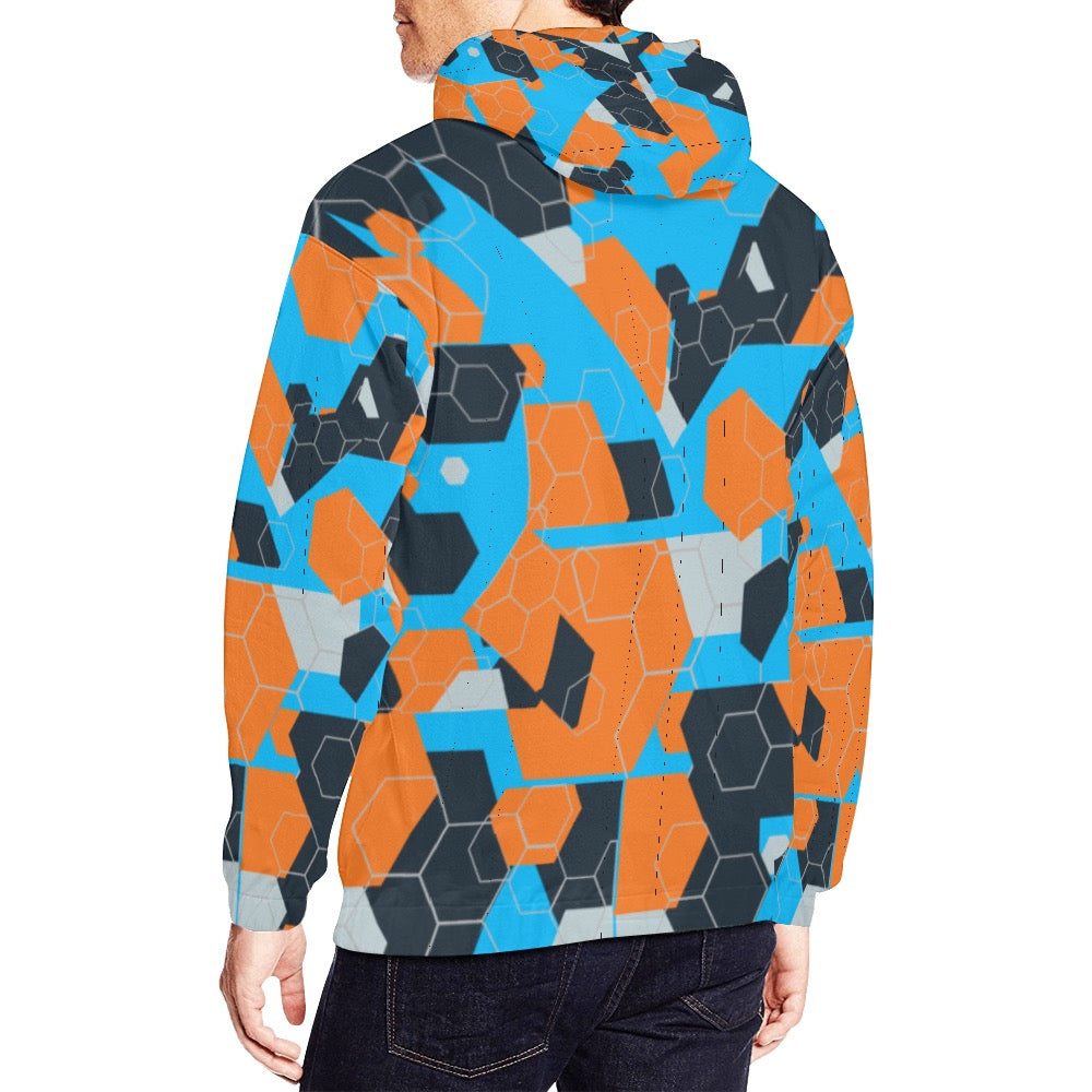 Blue and Orange Geometric- Harlem Hoodie for Men