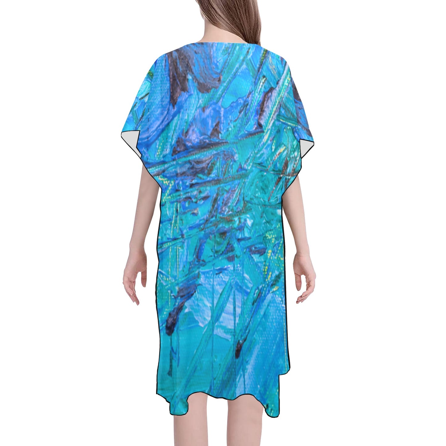 Blue & Aqua Mid-Length Side Slits Chiffon Cover Ups