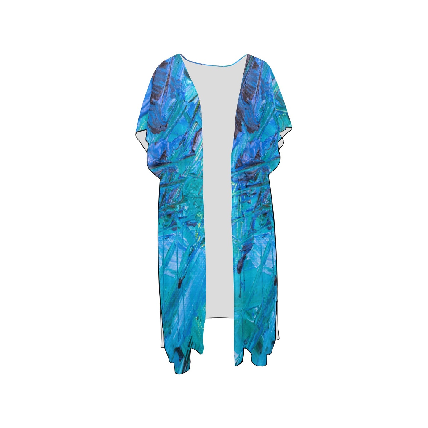 Blue & Aqua Mid-Length Side Slits Chiffon Cover Ups