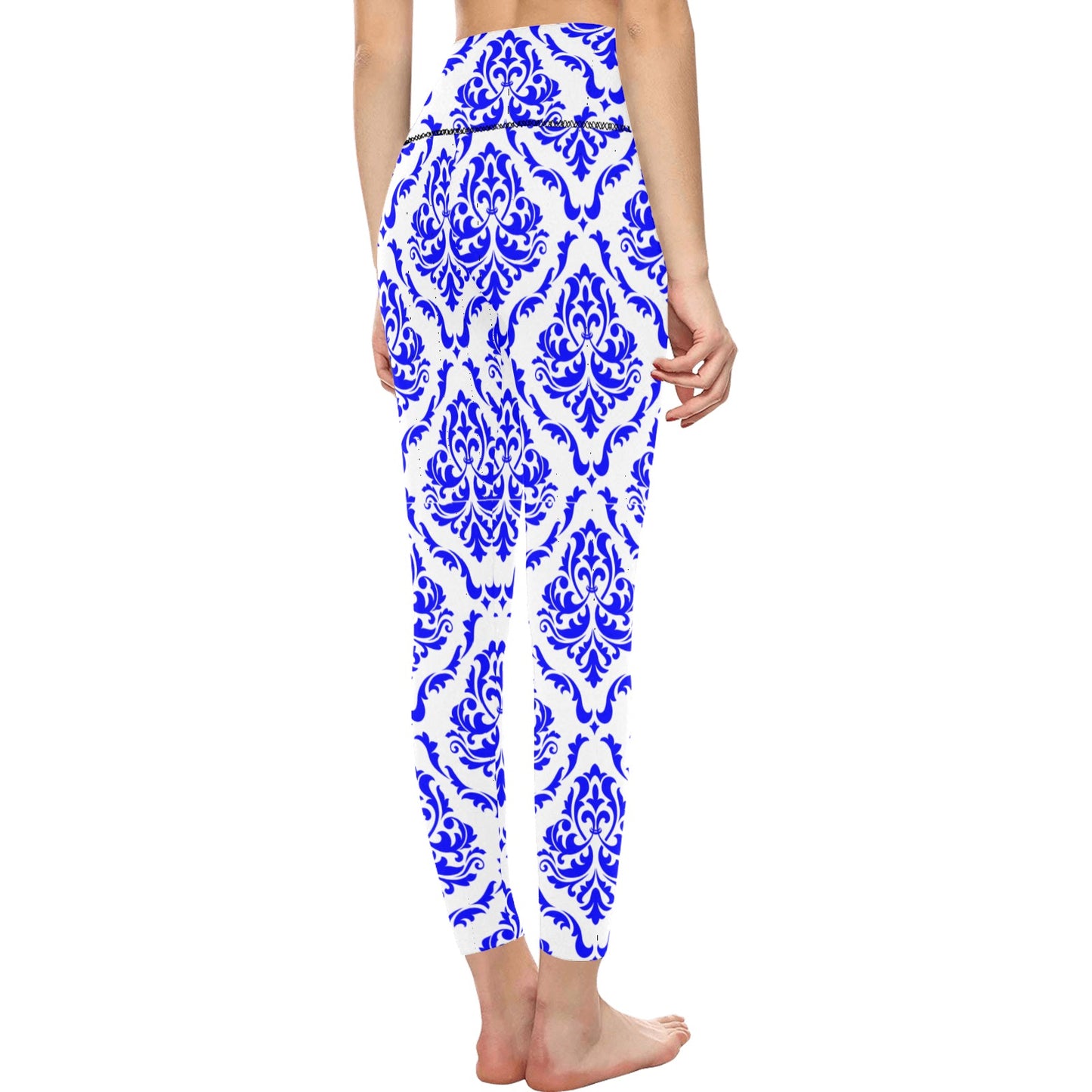 White & Royal Blue High-Waisted Leggings