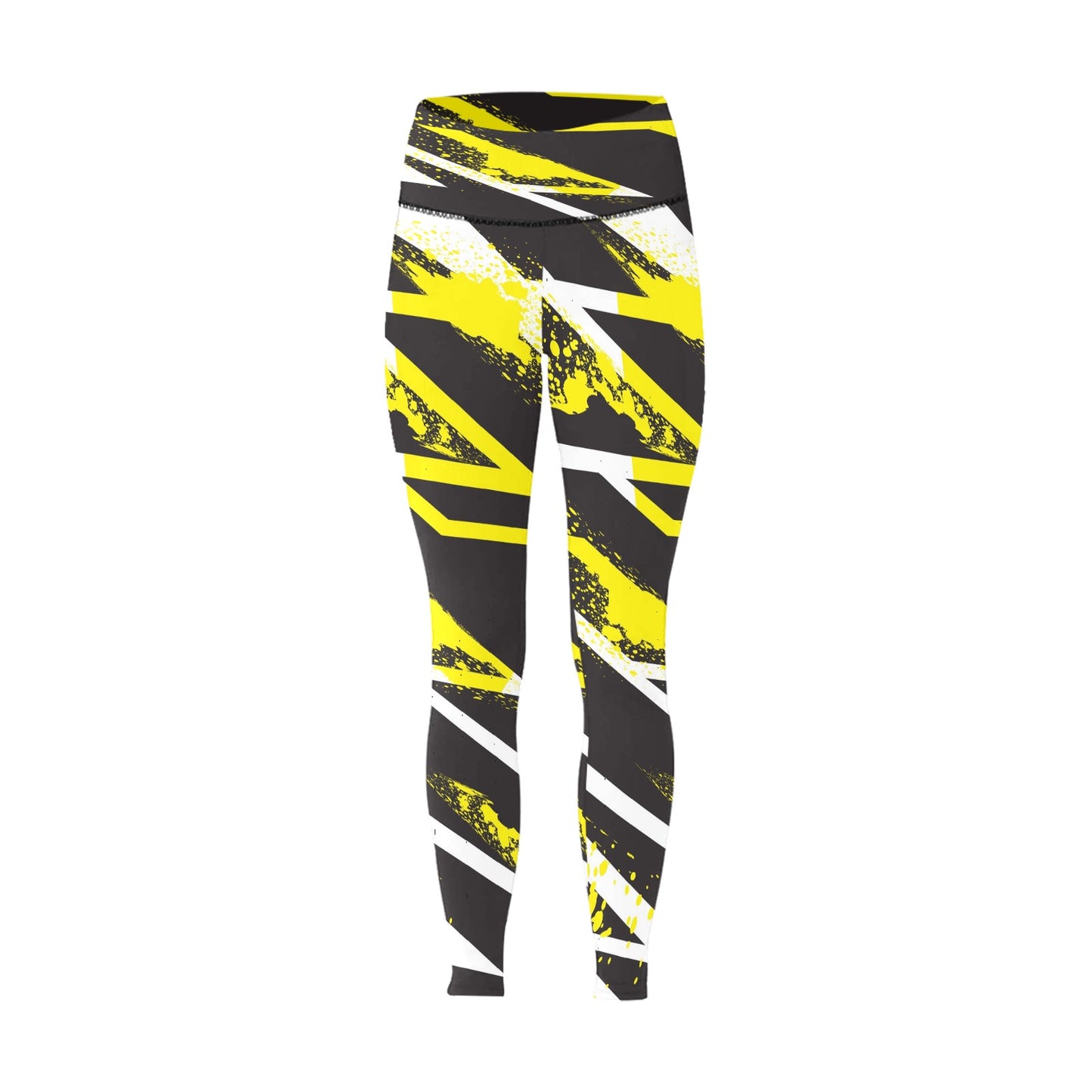 Black and Yellow Slash High-Waisted Leggings