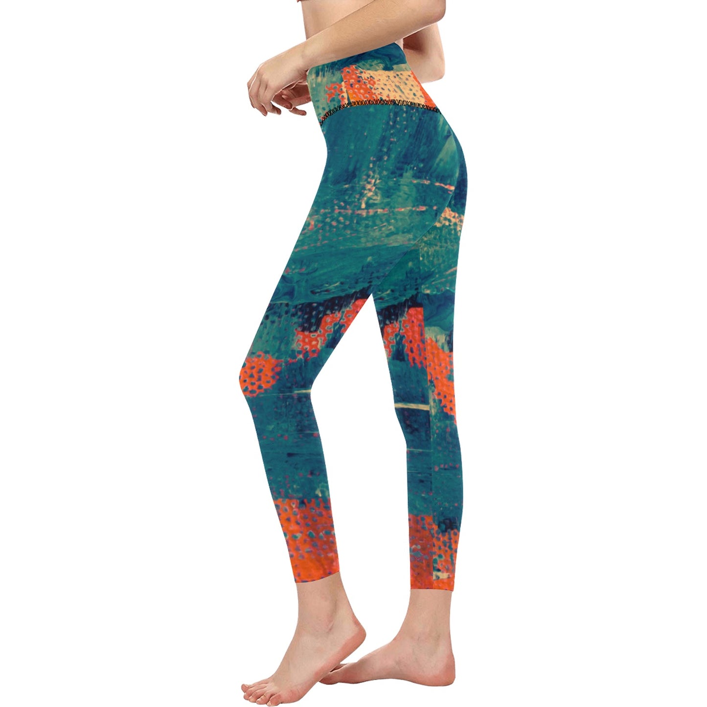 Fire Greenish High-Waisted Leggings