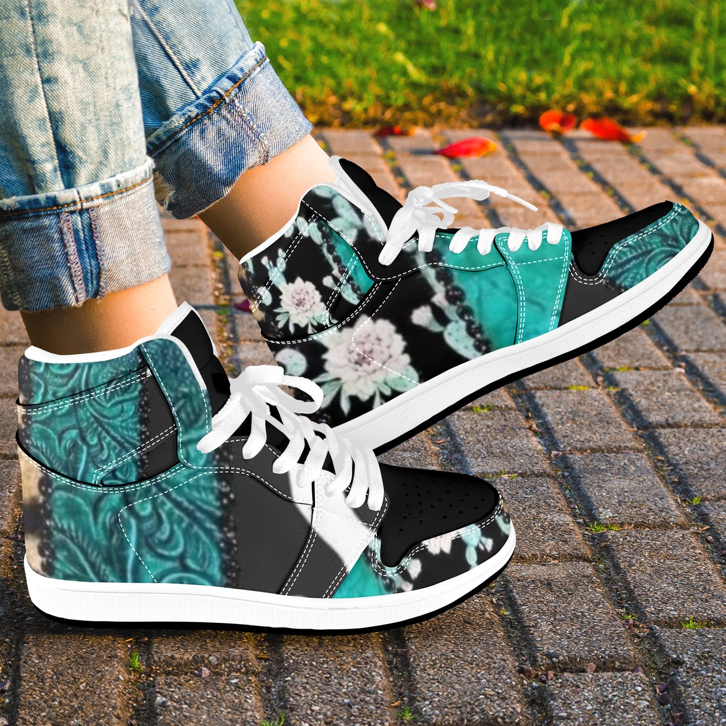 Teal Print Women's High Top Sneakers