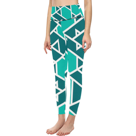 Teal Geometric High-Waisted Leggings