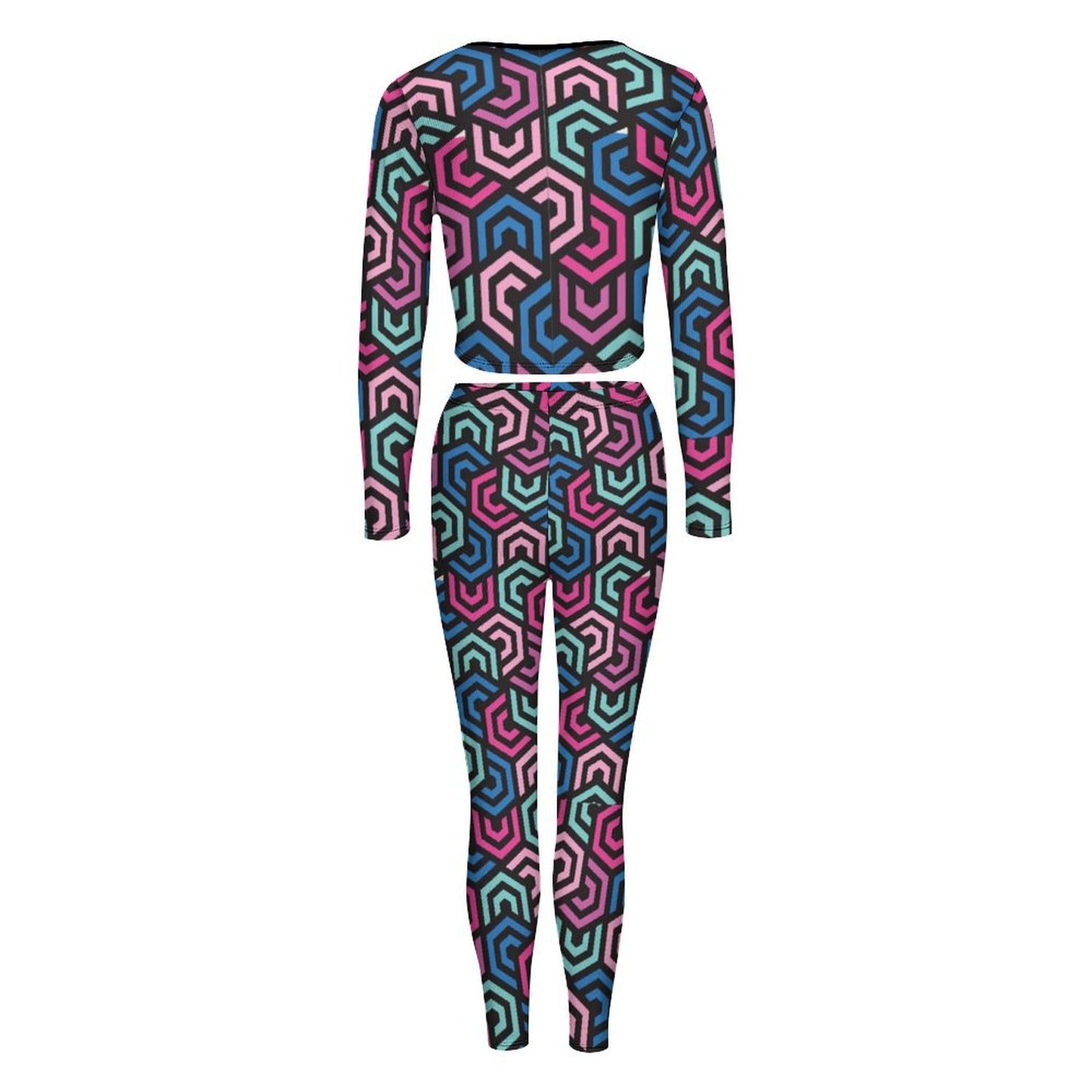 Color Polygon V-neck Long Sleeve Yoga Set