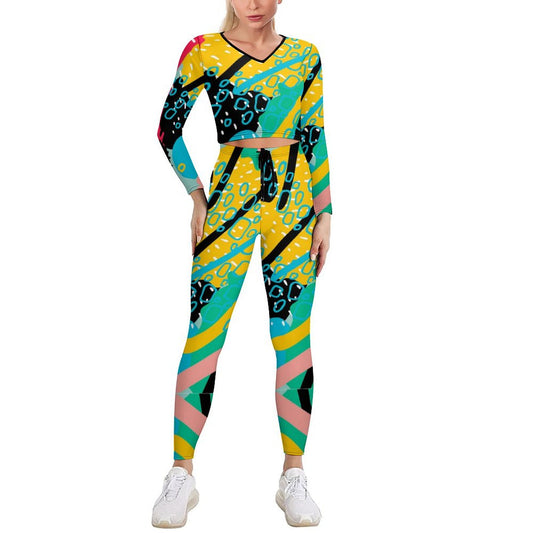 Color Water Flow V-neck Long Sleeve Yoga Set
