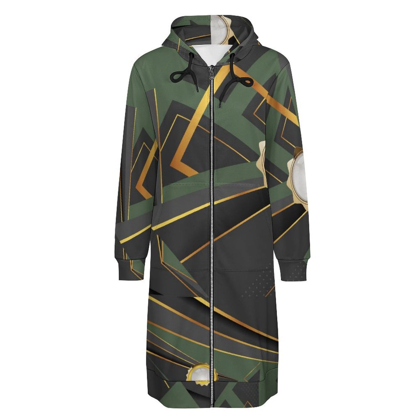 Abstract Green Women Hooded Sweatshirt Dress