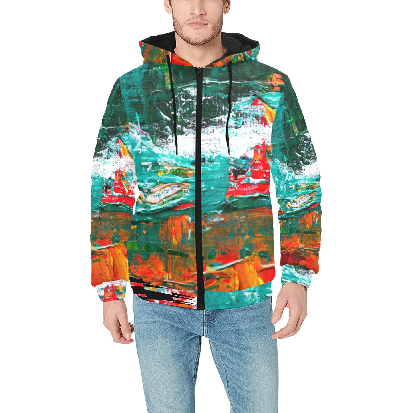 Painting Men's Padded Hooded Jacket