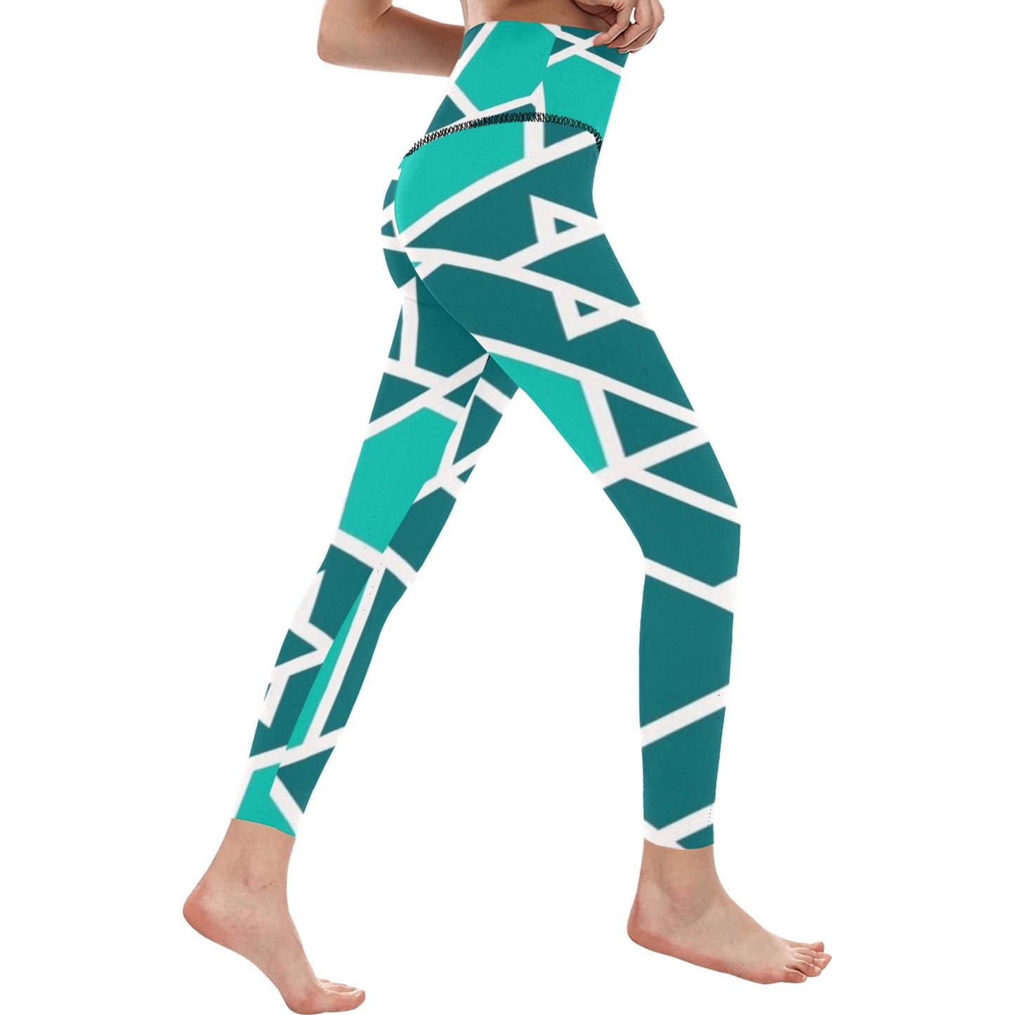 Teal Geometric High-Waisted Leggings