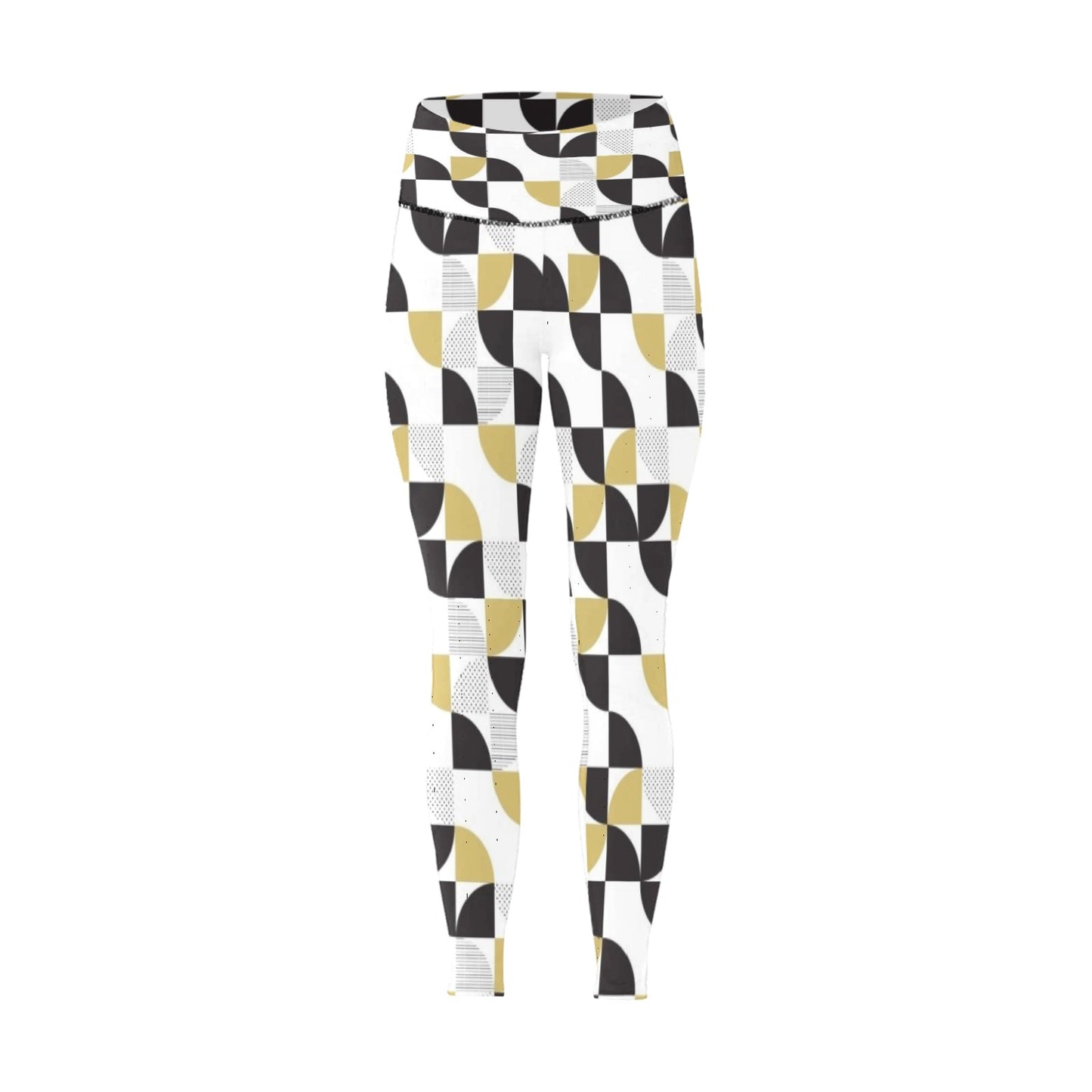 Black and Tan Geometric High-Waisted Leggings