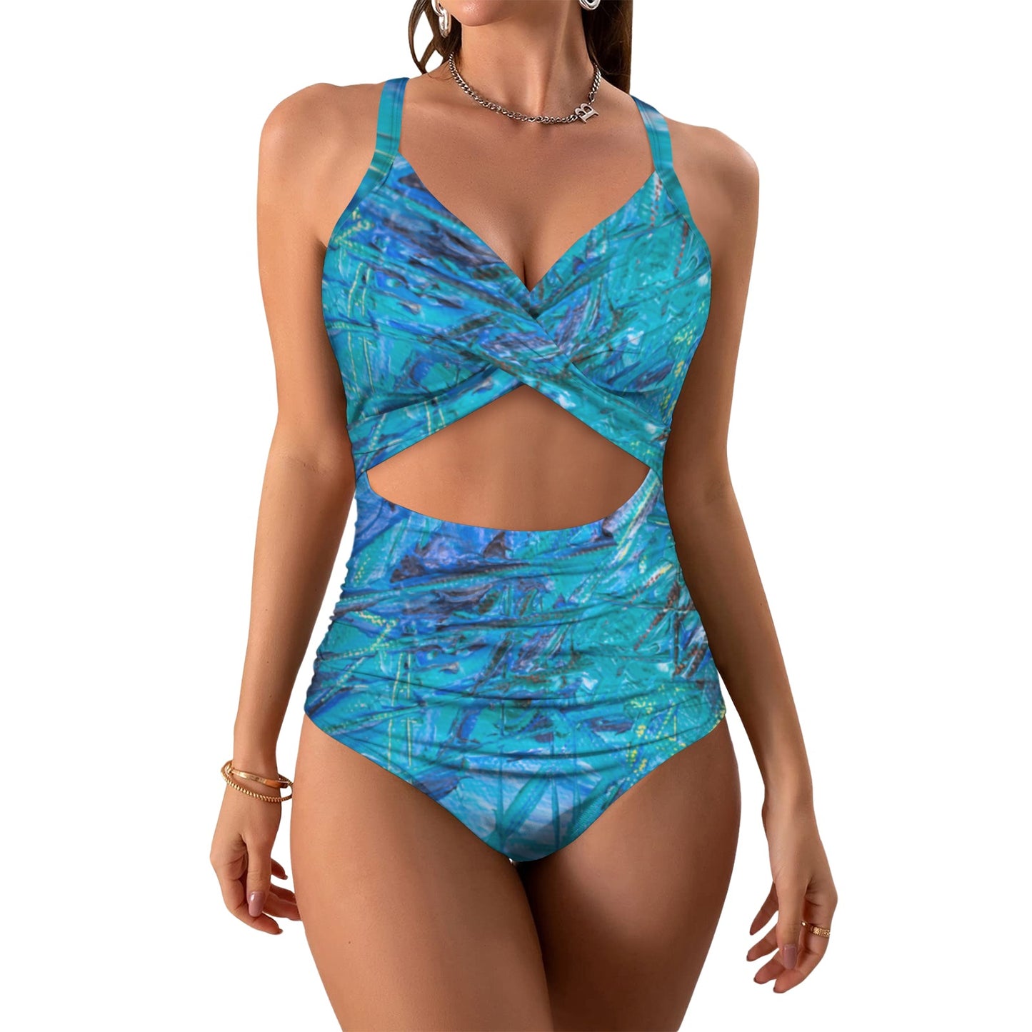 Blue Canvas Women's Twist Front Tie Back Swimsuit