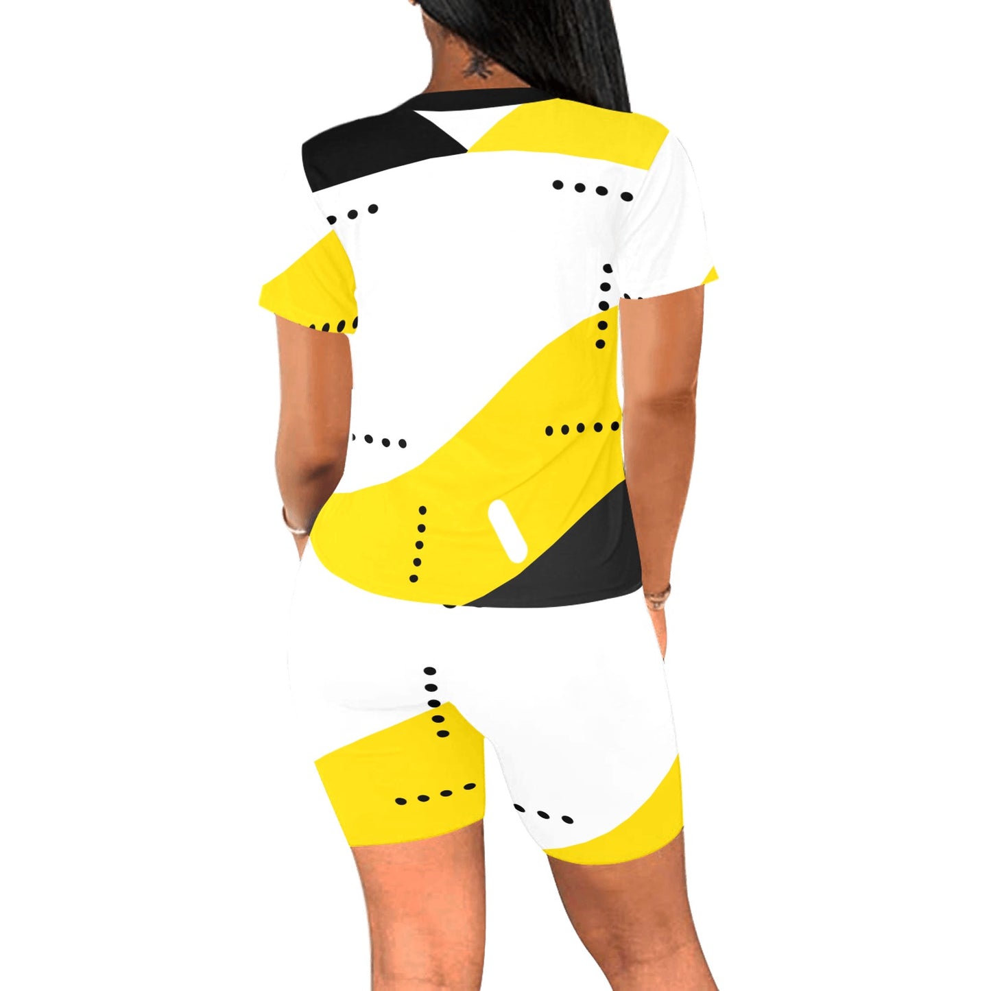 Black and Yellow Women's Short Yoga Set