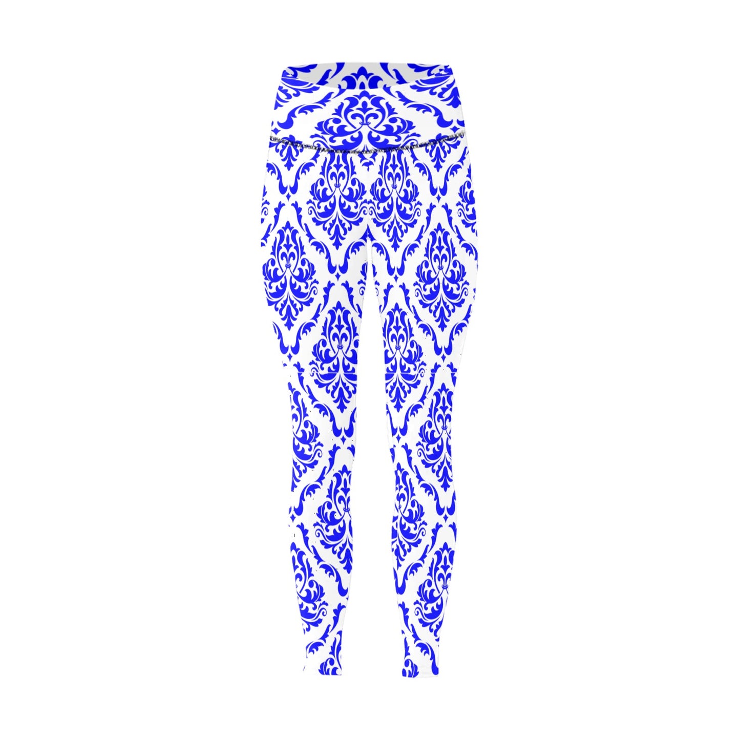 White & Royal Blue High-Waisted Leggings