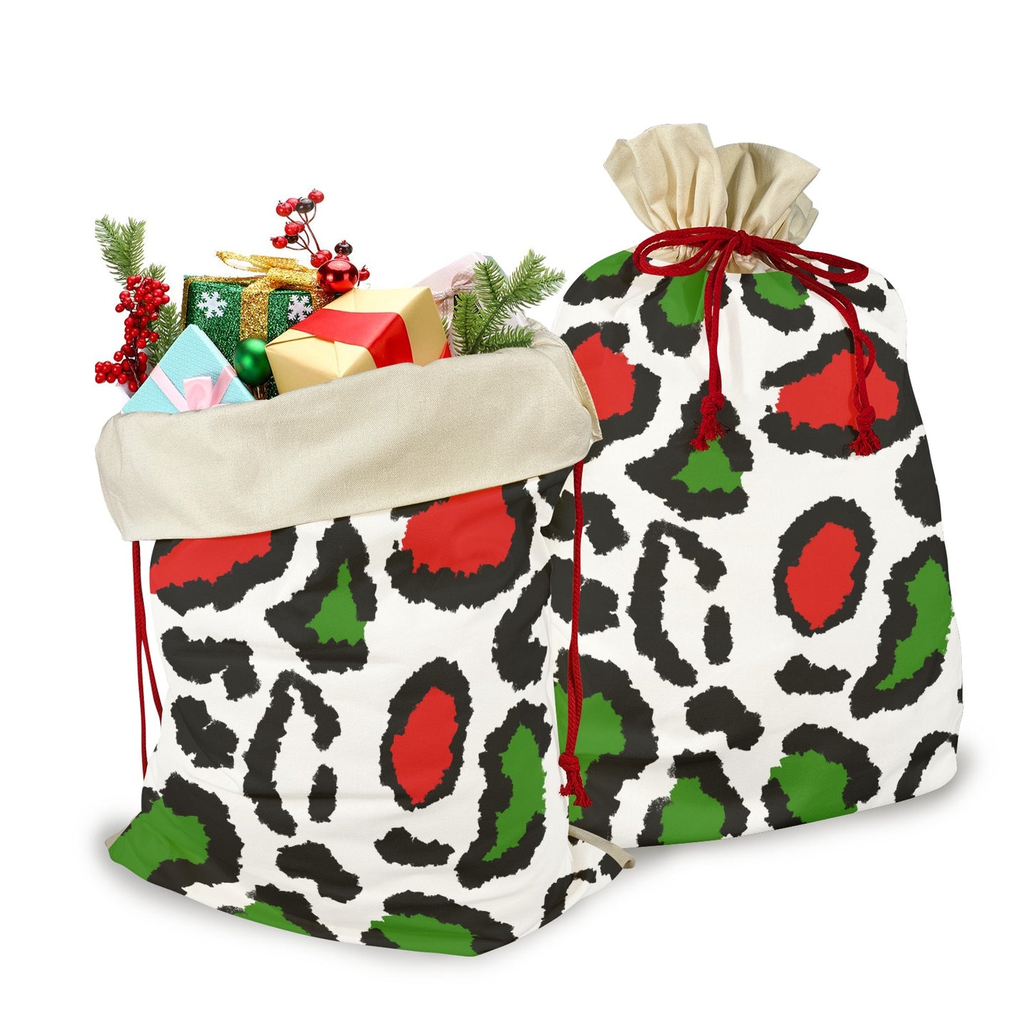 Christmas Cheetah Santa Claus Drawstring Bag 21"x32"