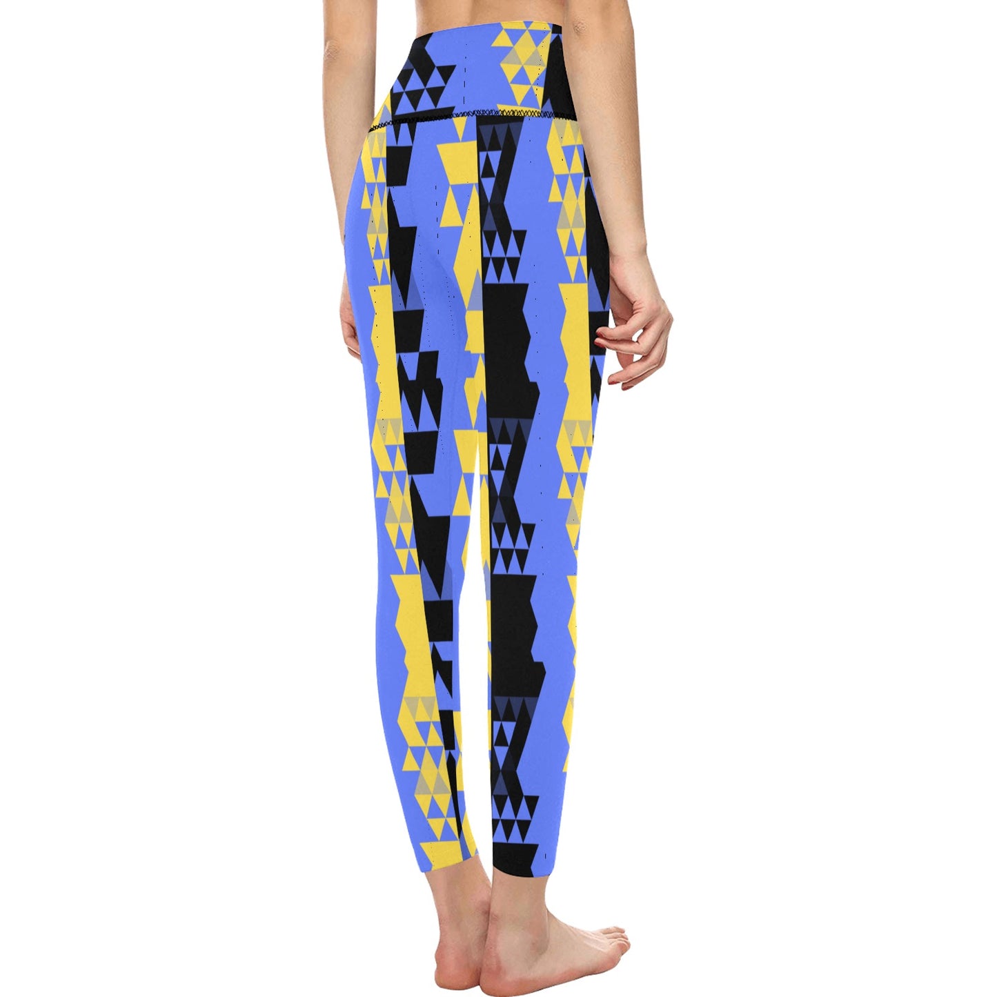 Blue Yellow High-Waisted Leggings