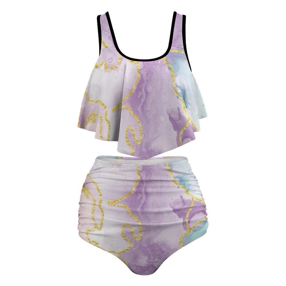 Pastel Marble Two-piece Swimsuit- Plus Size