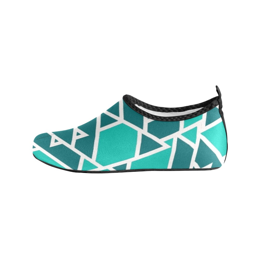 Teal Geometric Kids' Slip-On Water Shoes