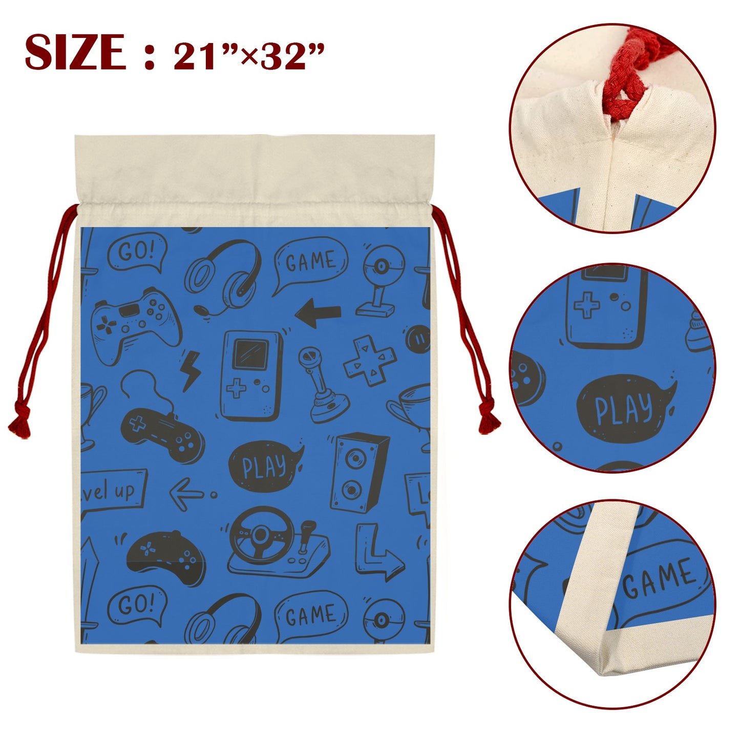 Gamer Santa Claus Drawstring Bag 21"x32"via