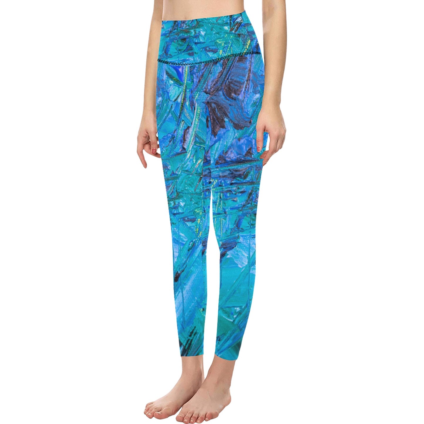 Blue & Aqua Women's High-Waisted Leggings