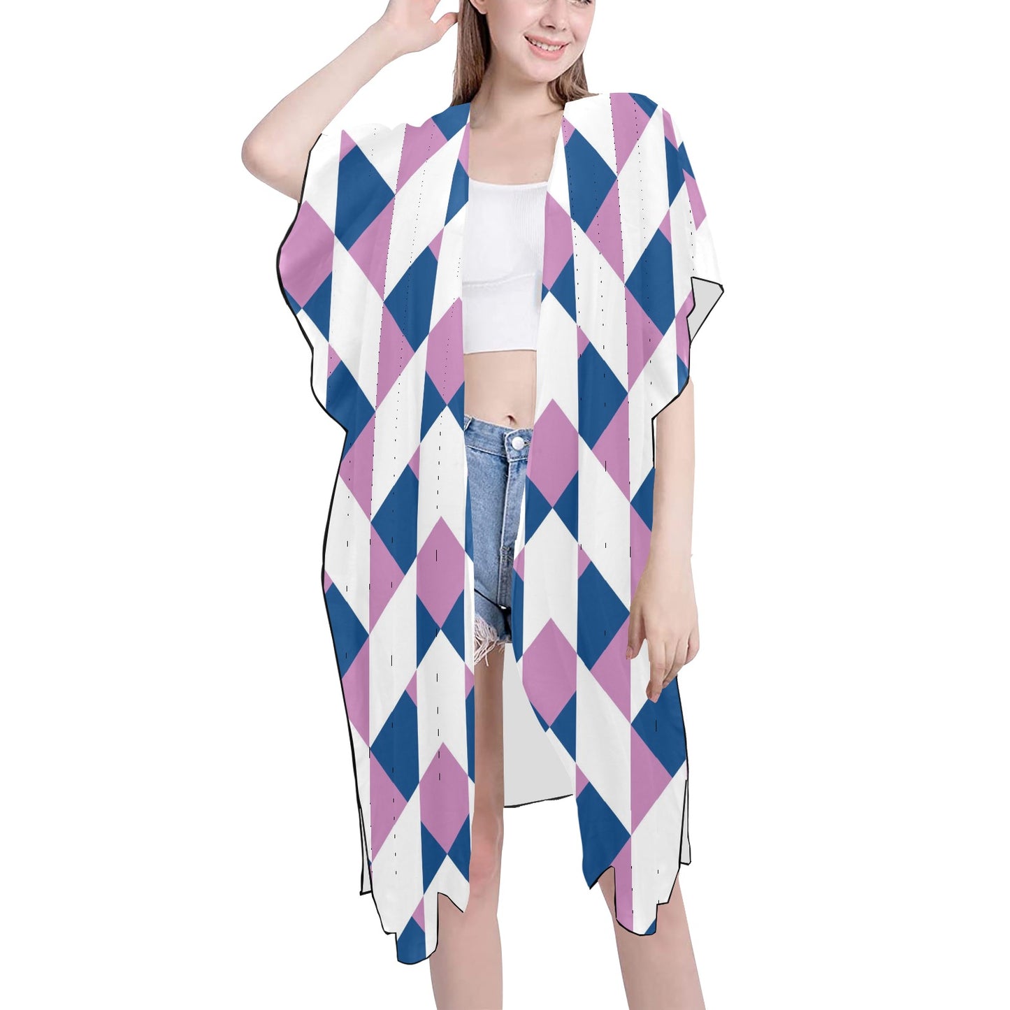 Abstract Checkered Pattern Chiffon Cover Ups