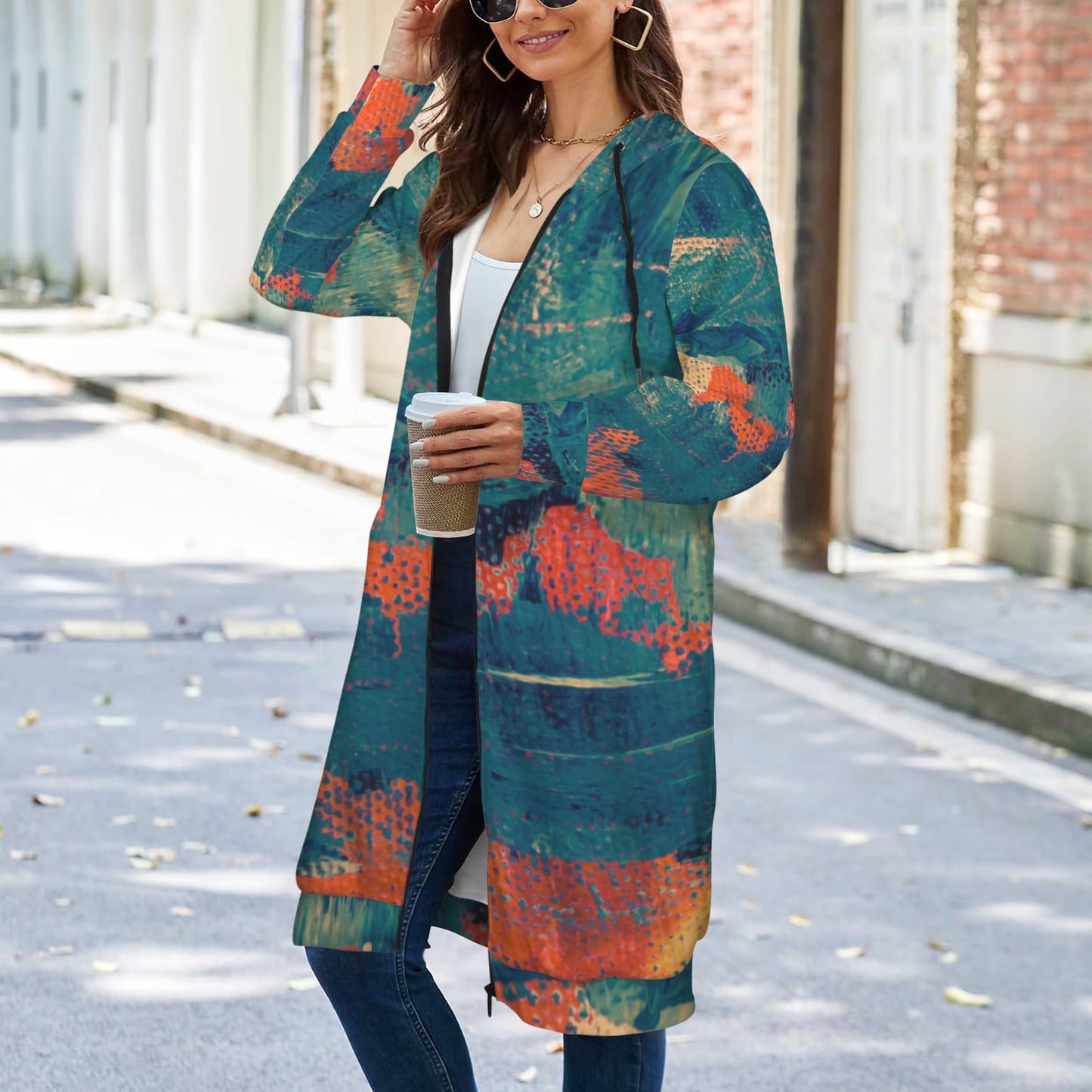 Fire Greenish Women's Long Hooded Coat