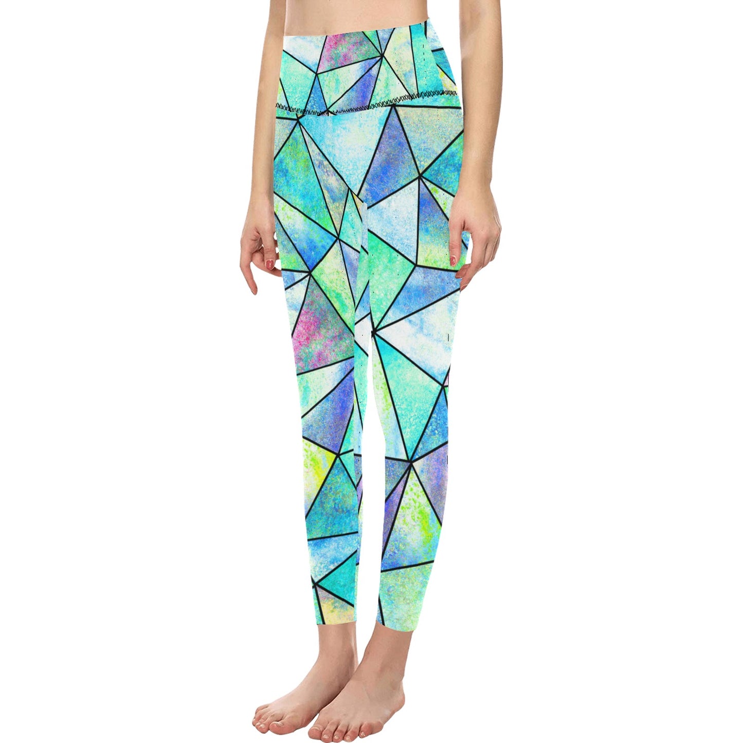 Teal Stain Glass High-Waisted Leggings