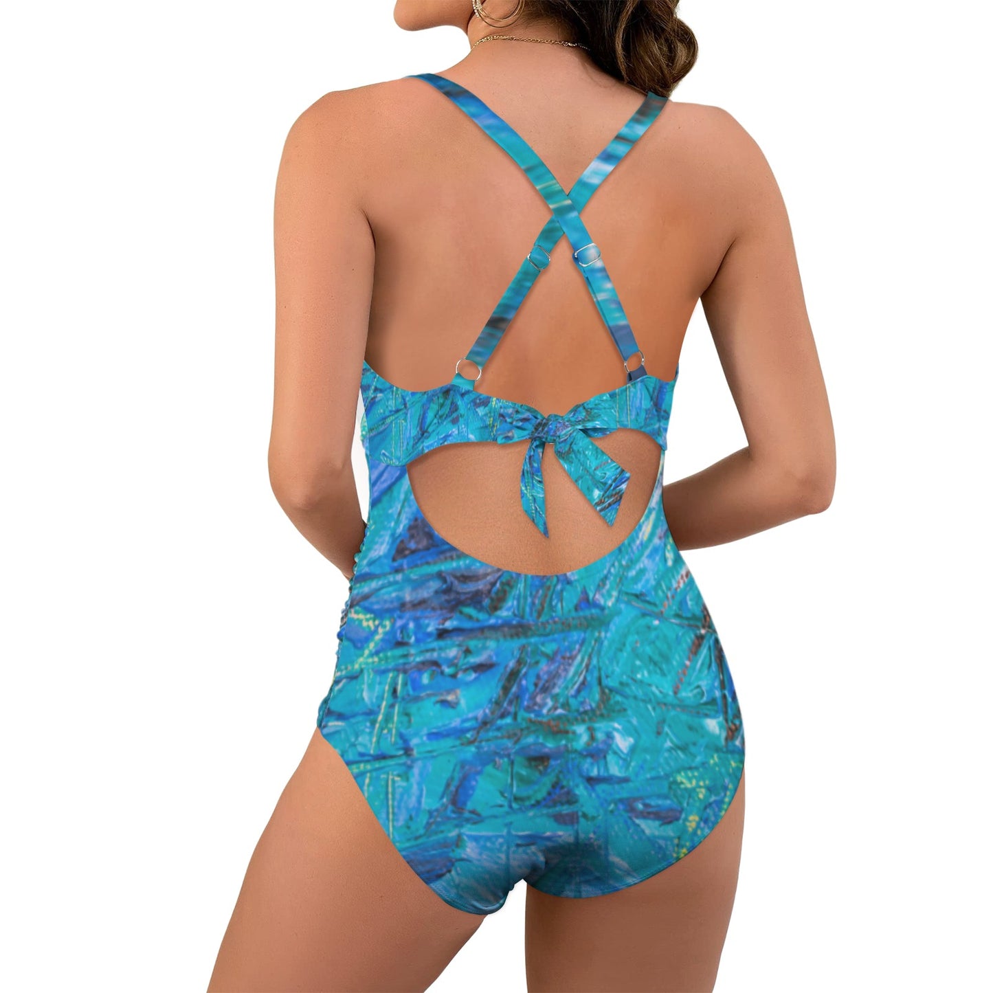 Blue Canvas Women's Twist Front Tie Back Swimsuit