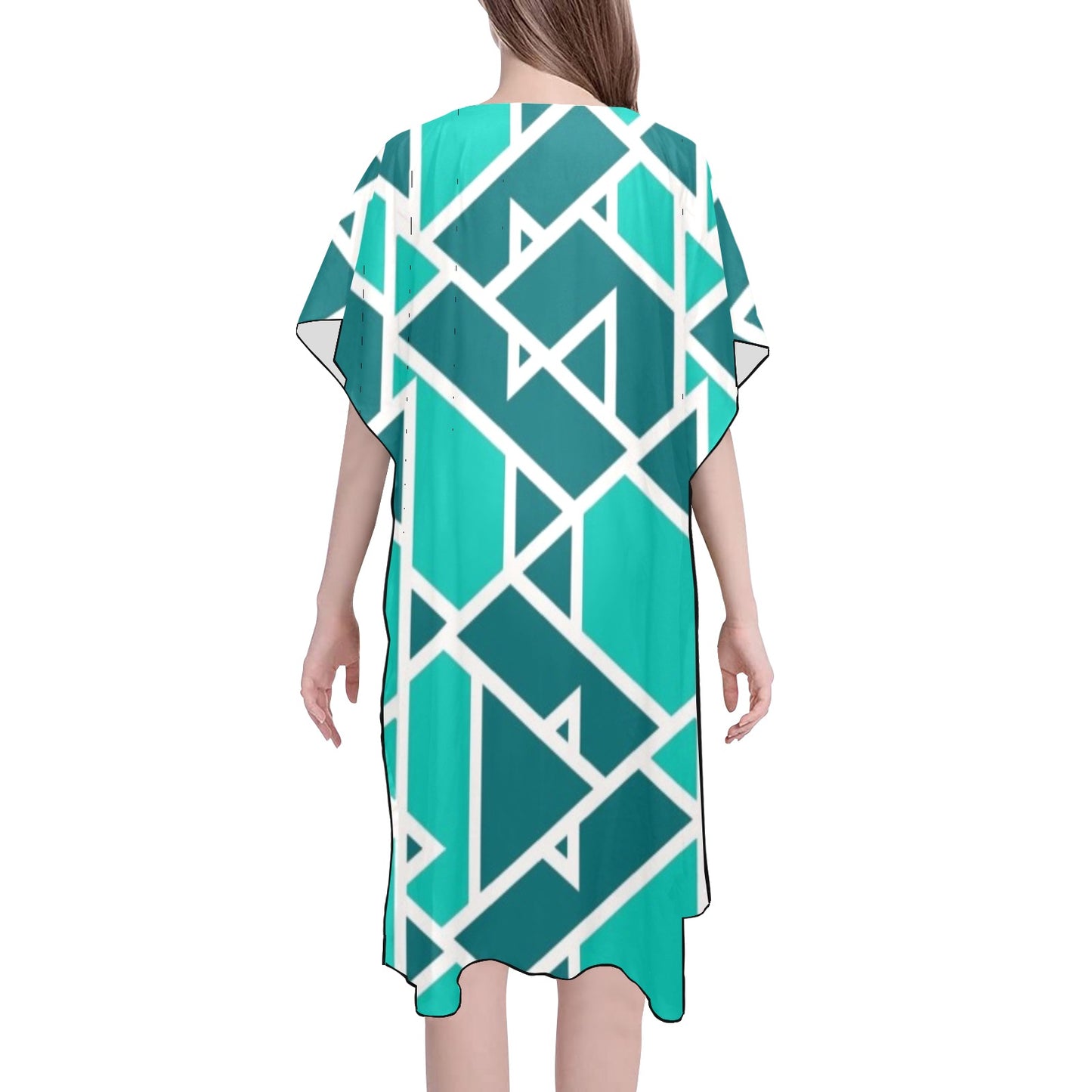 Teal Geometric Chiffon Cover Ups