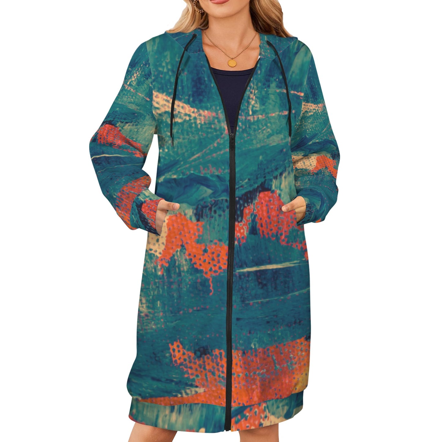 Fire Greenish Women's Long Hooded Coat
