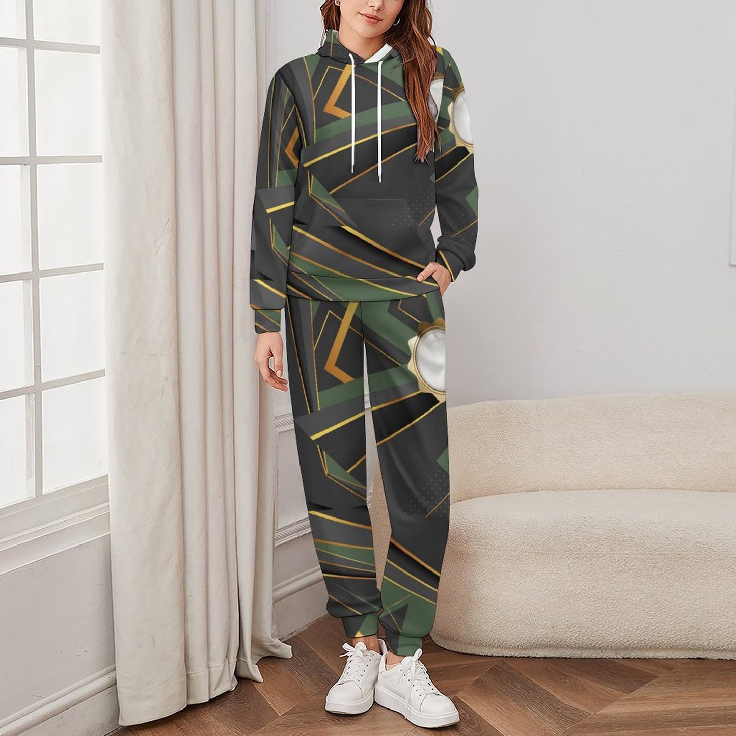 Green Abstract Adult Hoodie Set