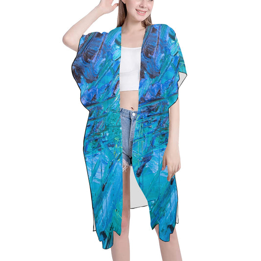 Blue & Aqua Mid-Length Side Slits Chiffon Cover Ups