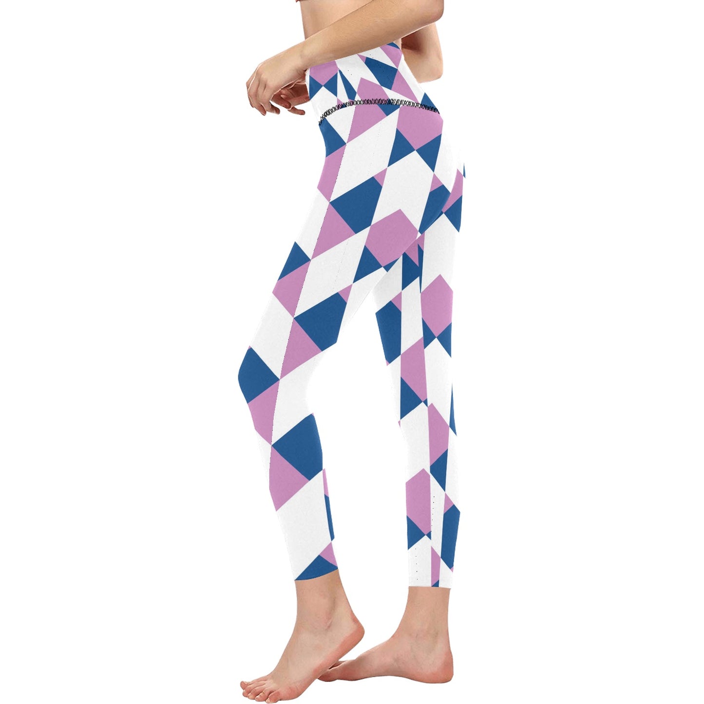 Abstract Checkered Pattern High-Waisted Leggings