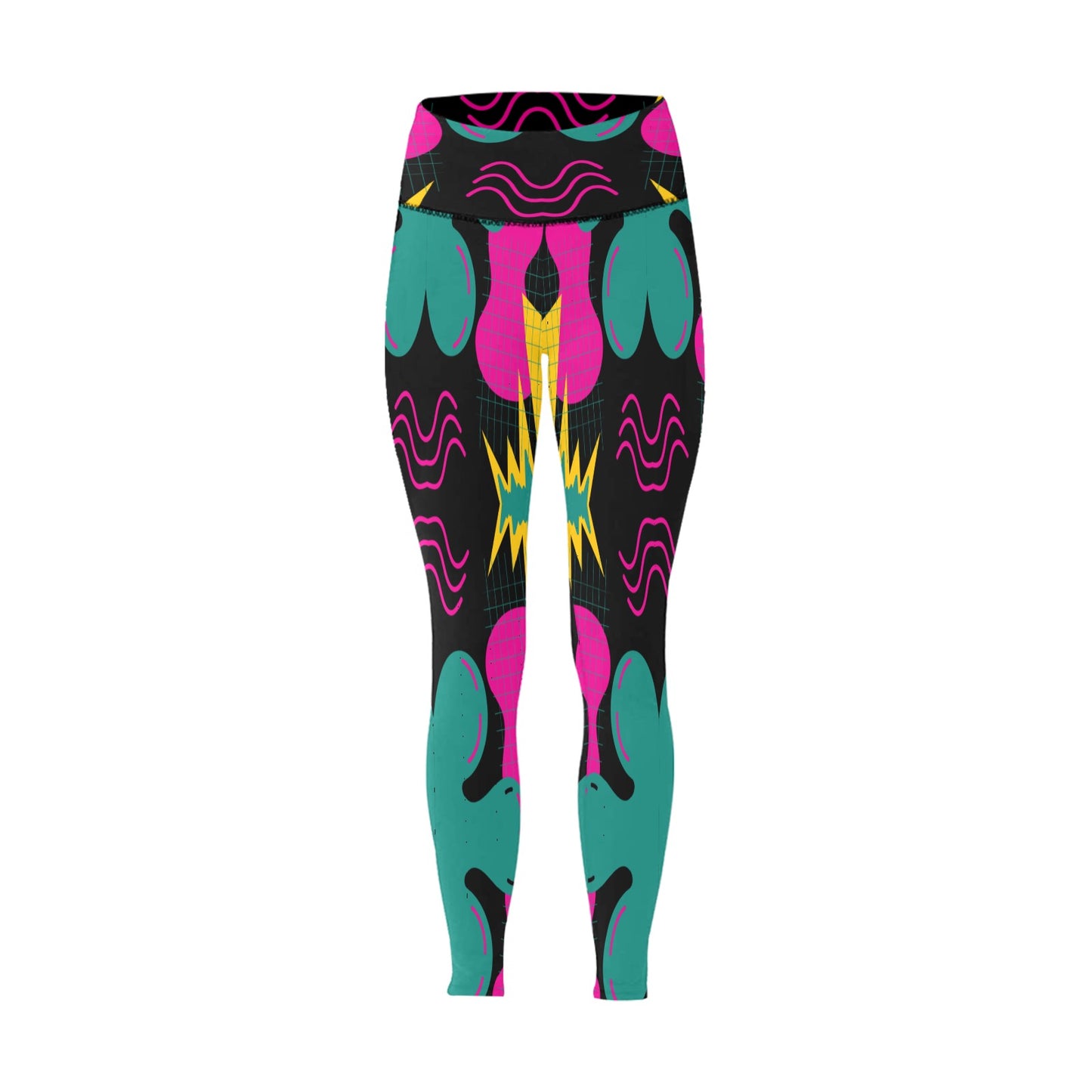 Teal Pink Design High-Waisted Leggings