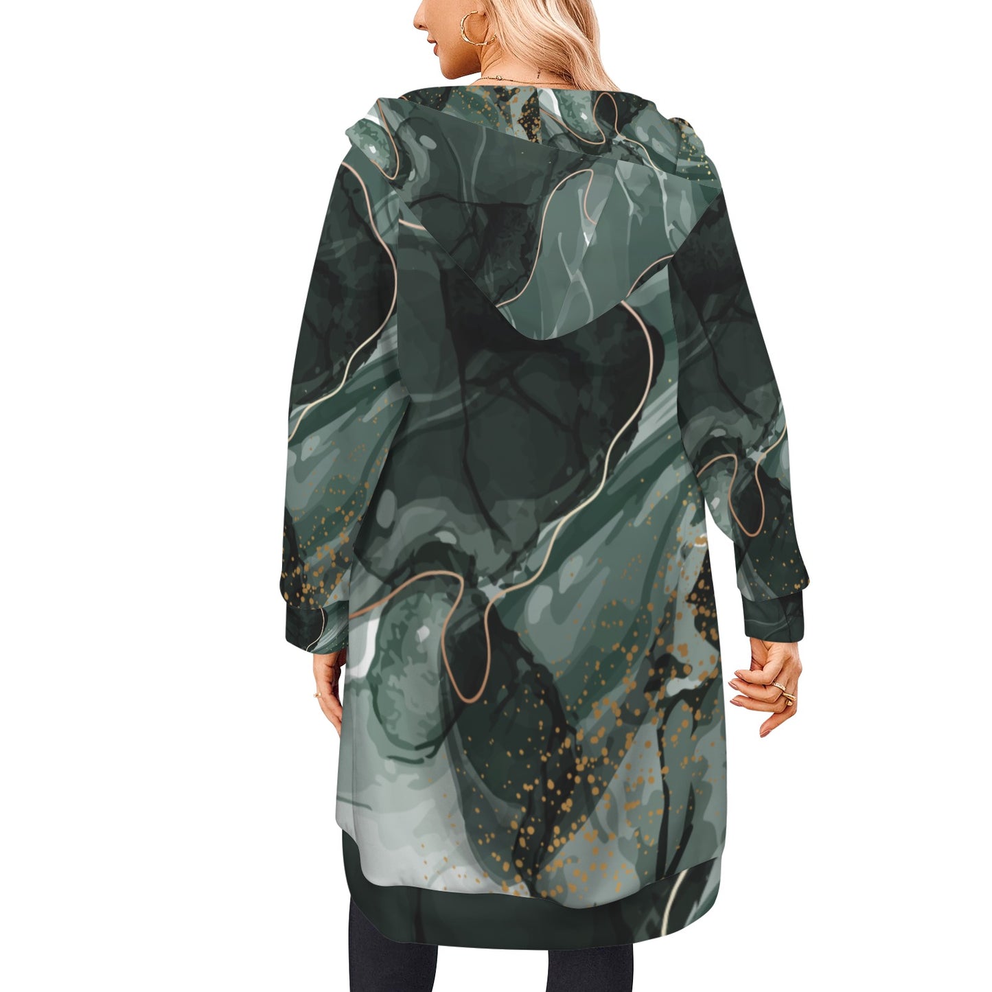 Green Marble Women's Long Hooded Coat