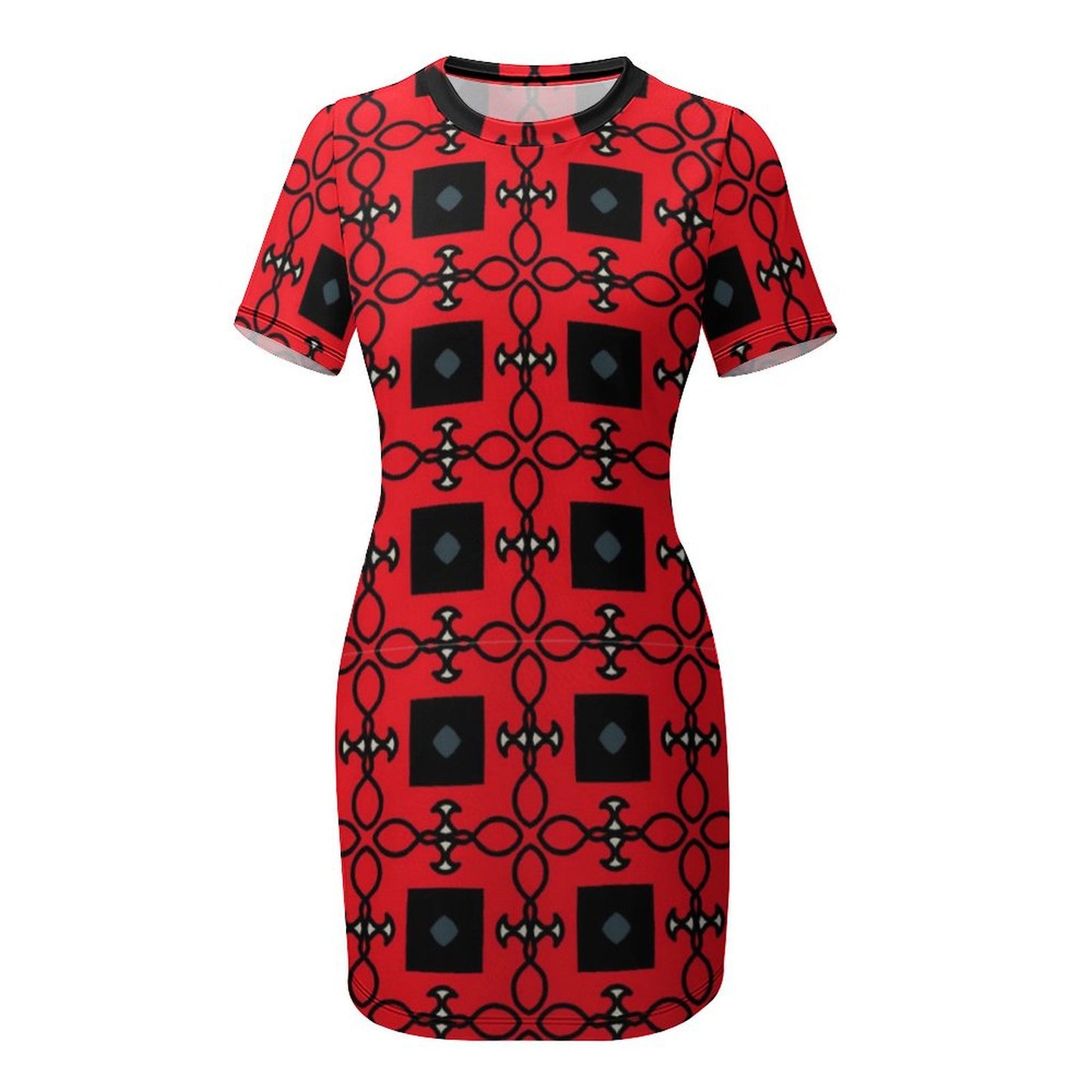 Red and Black Fashion Short Sleeve Dress