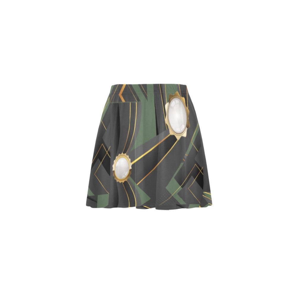 Army Green Abstract Mini Skating Skirt