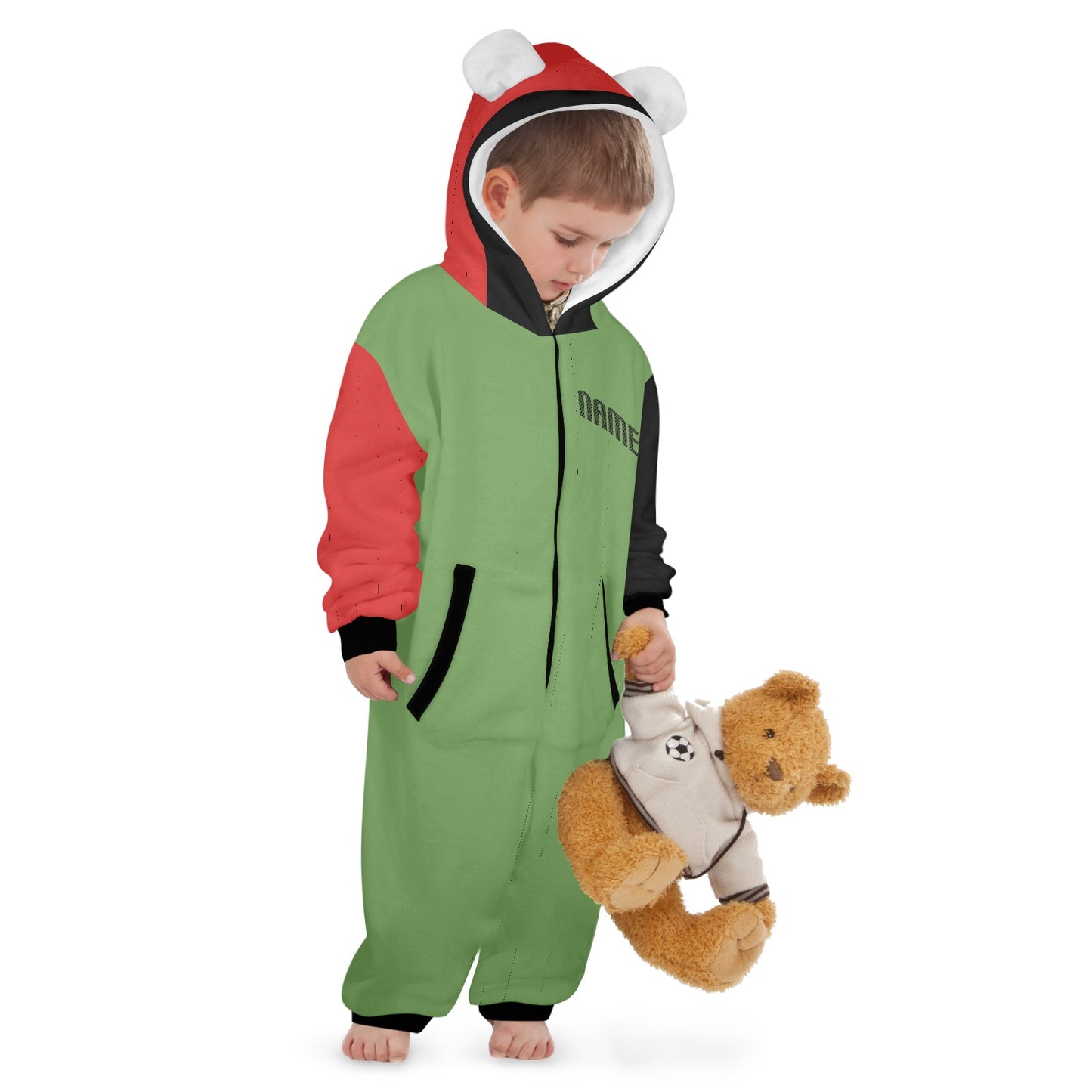 Little Claus- Christmas One-Piece Zip up Hooded Pajamas for Little Kids