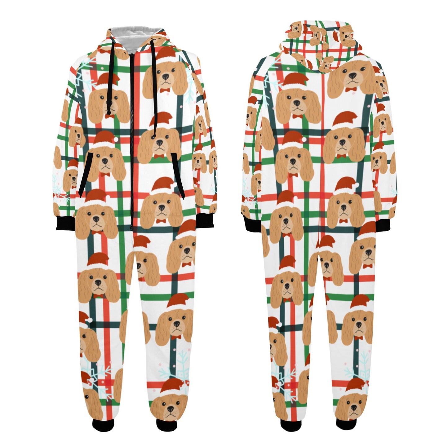 Santa Dog Christmas Unisex One-Piece Zip Up Hooded Pajamas