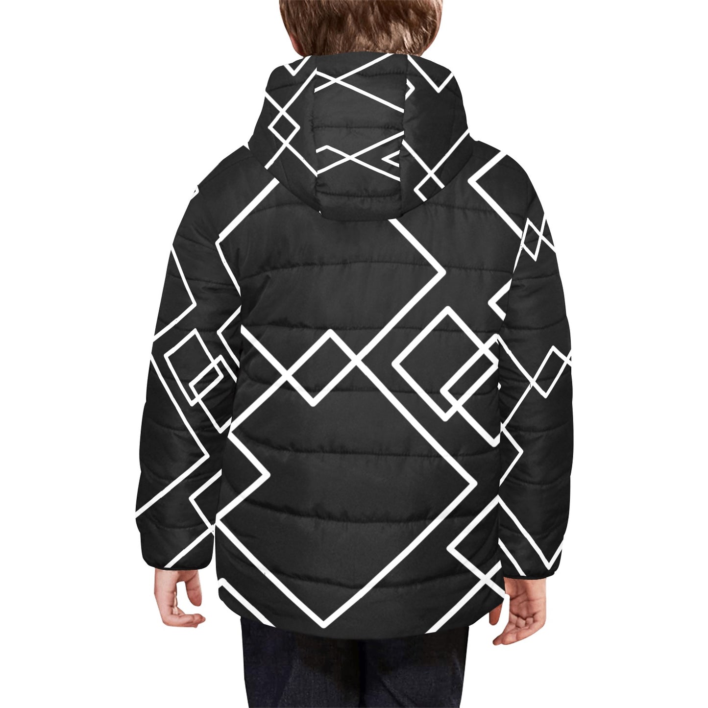 Black Squared Kids Hooded Jacket