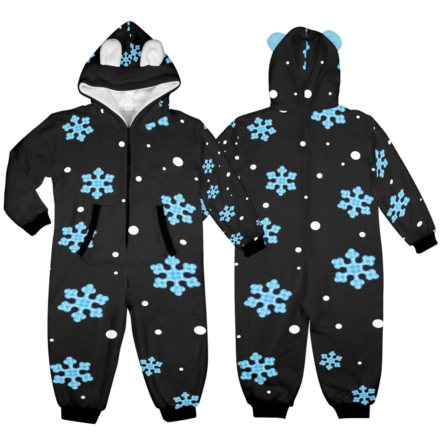 Night Snow Christmas One-Piece Zip up Hooded Pajamas for Little Kids