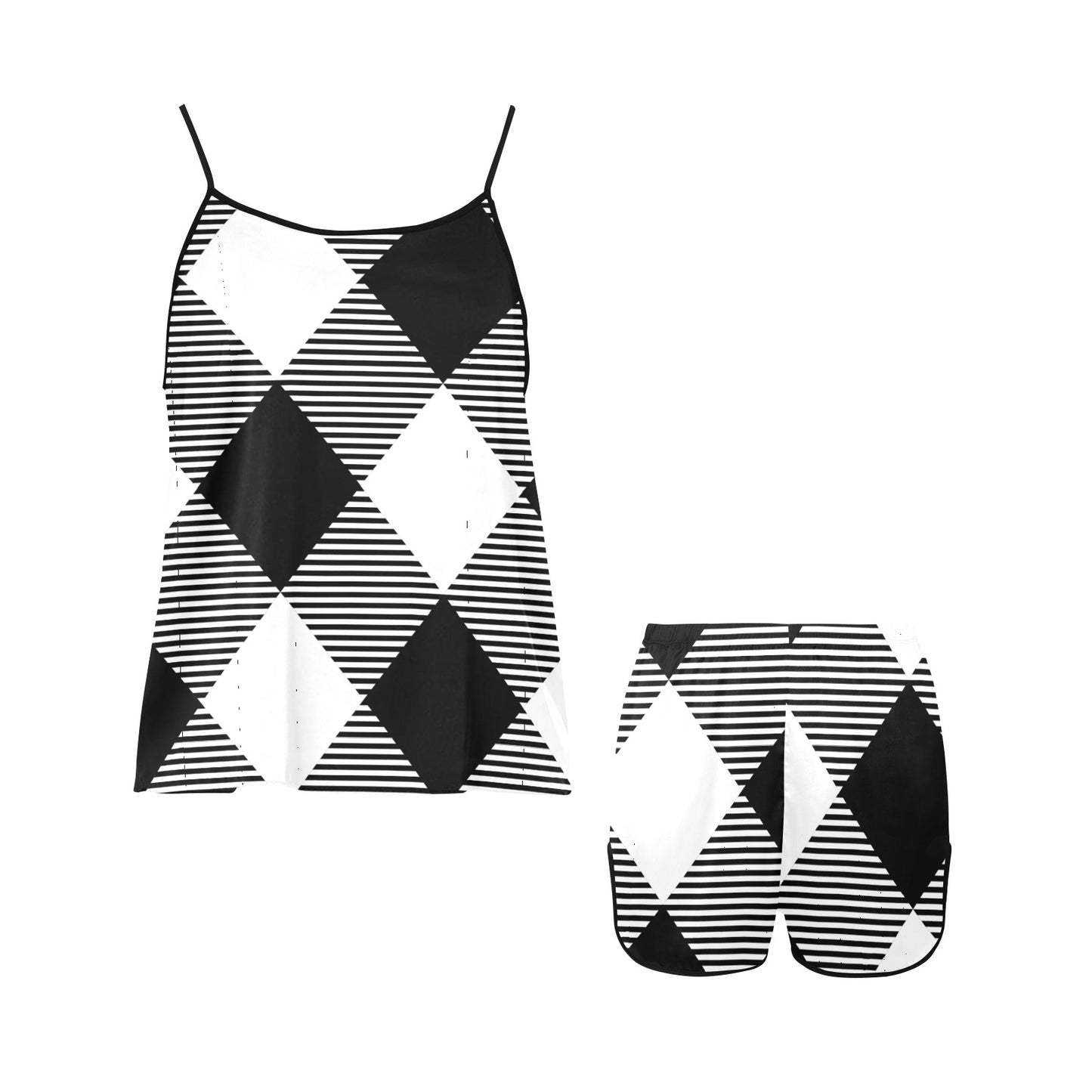 Black & White Women's Spaghetti Strap Short Pajama Set